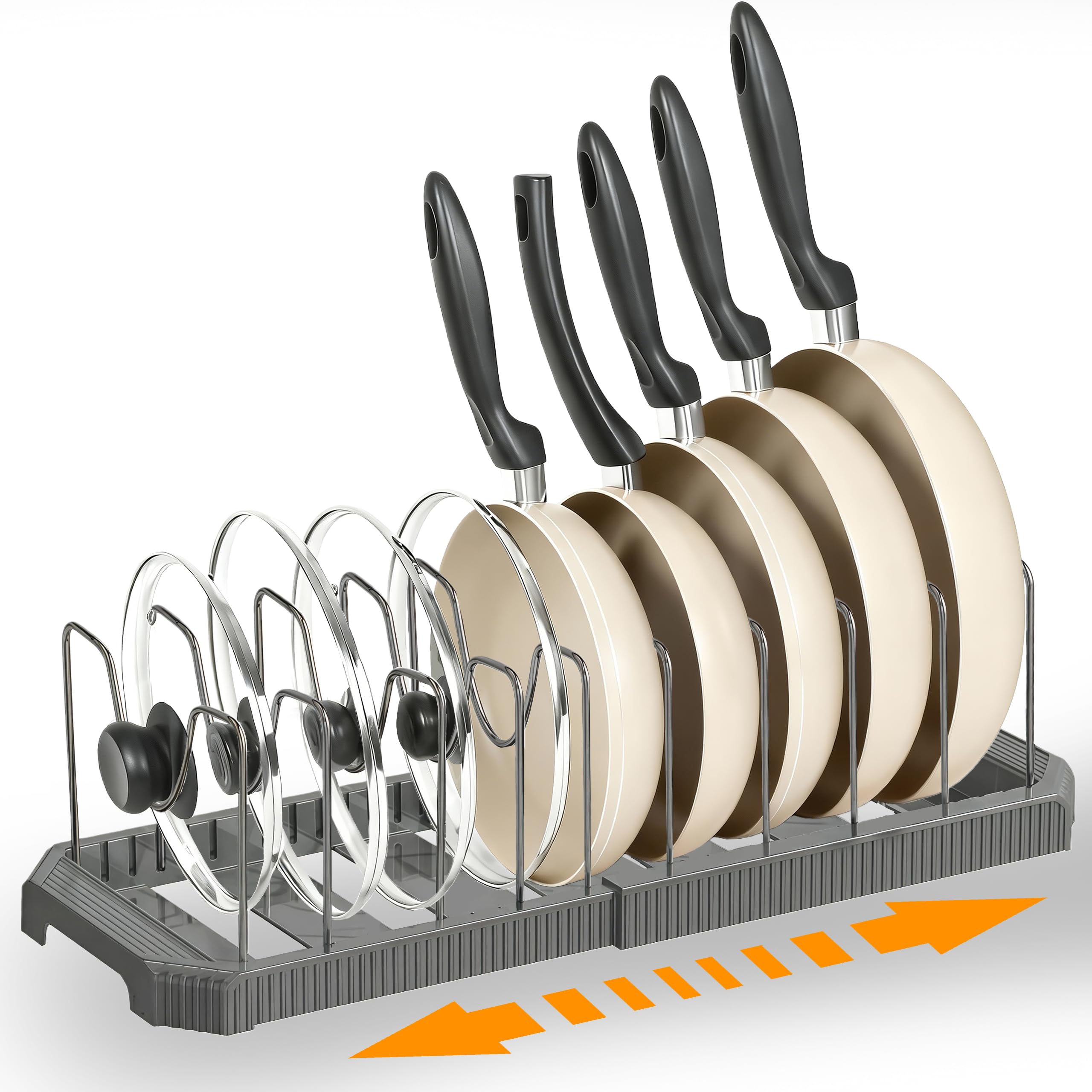 Photo 1 of Adjustable Pot Lid Organizer Rack, 9 Compartments Cabinet Storage Holder for Pots, Pans, Lids, Cutting Boards, Bakeware