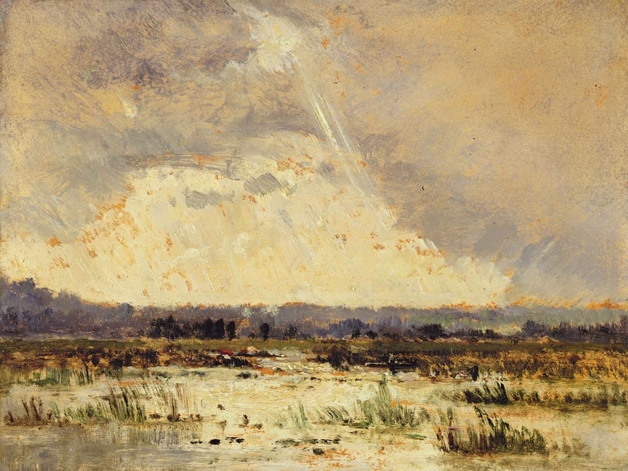 ARTXLXXBN Famous Painting Canvas Artwork Graffiti Print the Marsh in the Souterraine by Pierre Etienne Theodore Rousseau Portrait Canvas Image for Home Decor 60x90cm