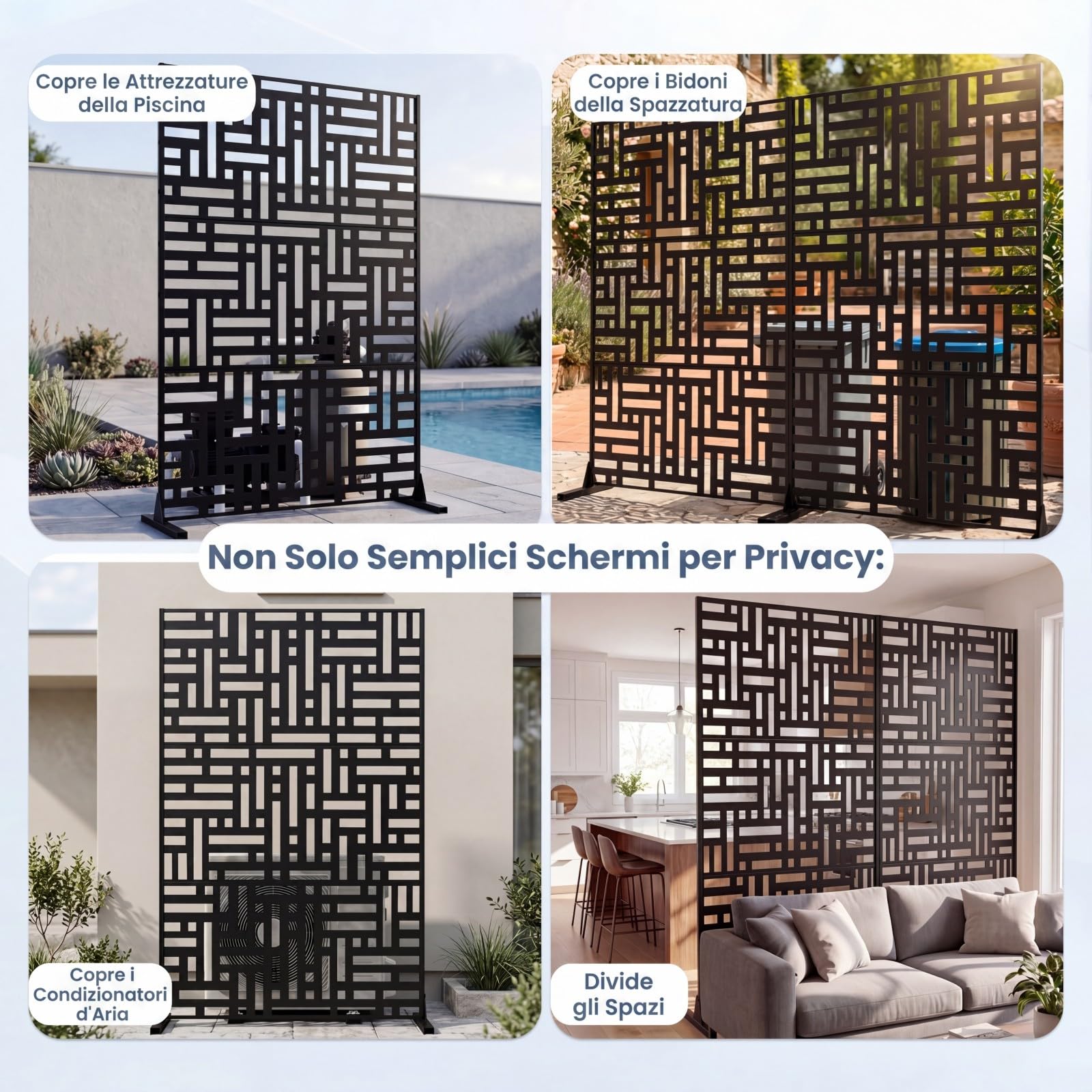 COSTWAY Pannello Divisorio Esterno Metallo Resistente alle Intemperie (Geometrico) | Paravento da Interno ed Esterno con Motivi Traforati, Frangivista Divisorio per Giardino e Balcone, 121 x 40 x 183 cm