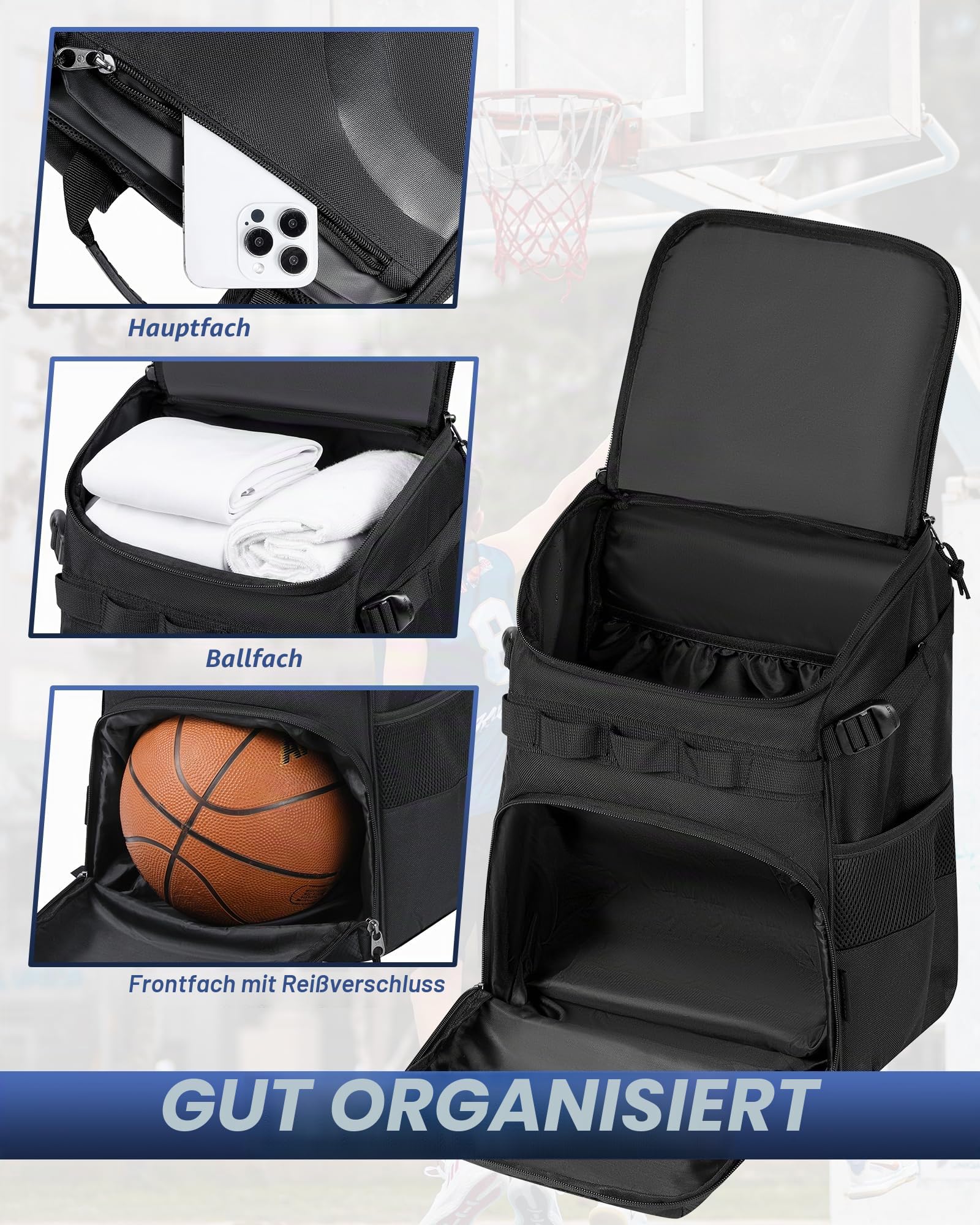 TRAILKICKER Basketball-Rucksack mit Ballschuhfach, passend für Fußball, Fußball, Volleyball, 27 l, multifunktionaler Sport-Track-Rucksack, Trainingsausrüstung, Tasche für Teamschule, Fitnessstudio