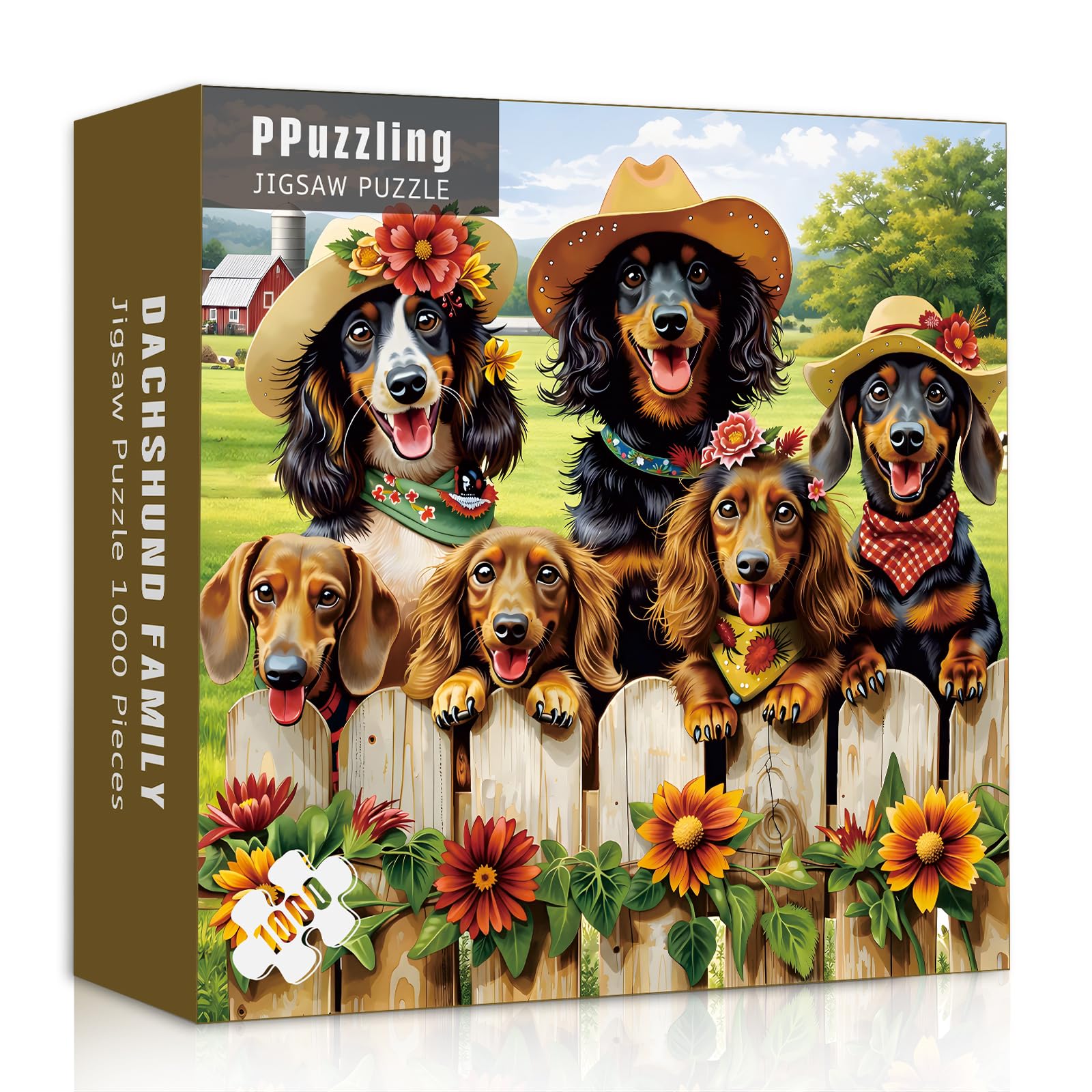 Dachshund Family Puzzles for Adults 1000 Pieces, Flower Farm Animal Jigsaw Puzzles, Funny Dogs Art Puzzle as Home Wall Decor-image-31