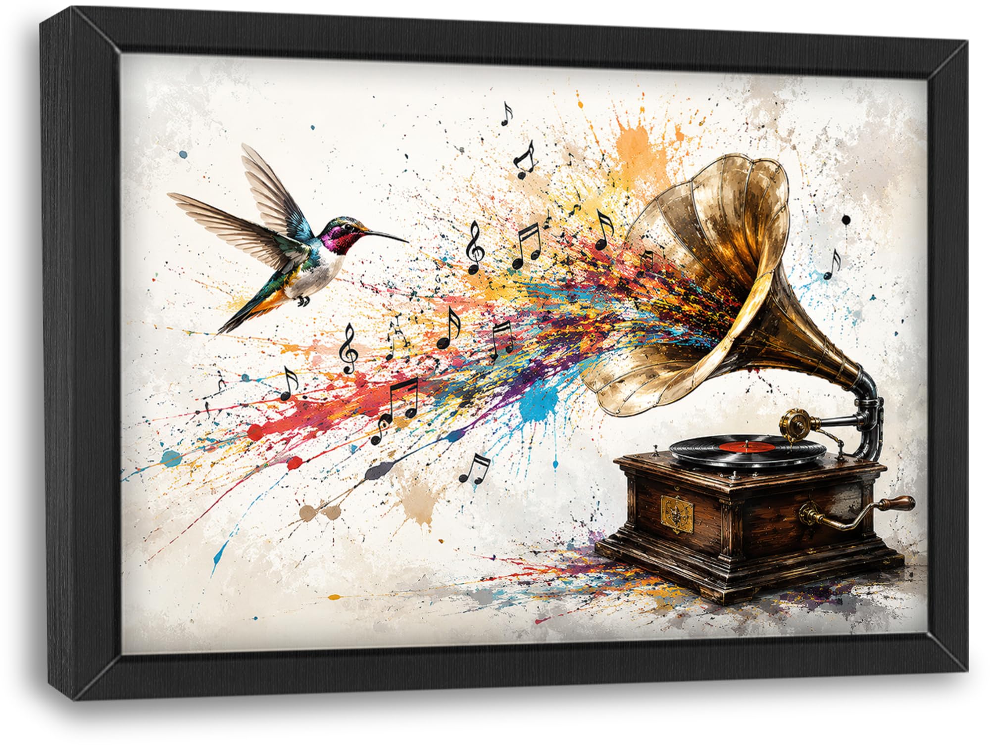 Uiamt Bird-Music Gramophone Wall Art Pictures Decor Hummingbird Music Artwork 12"X16"