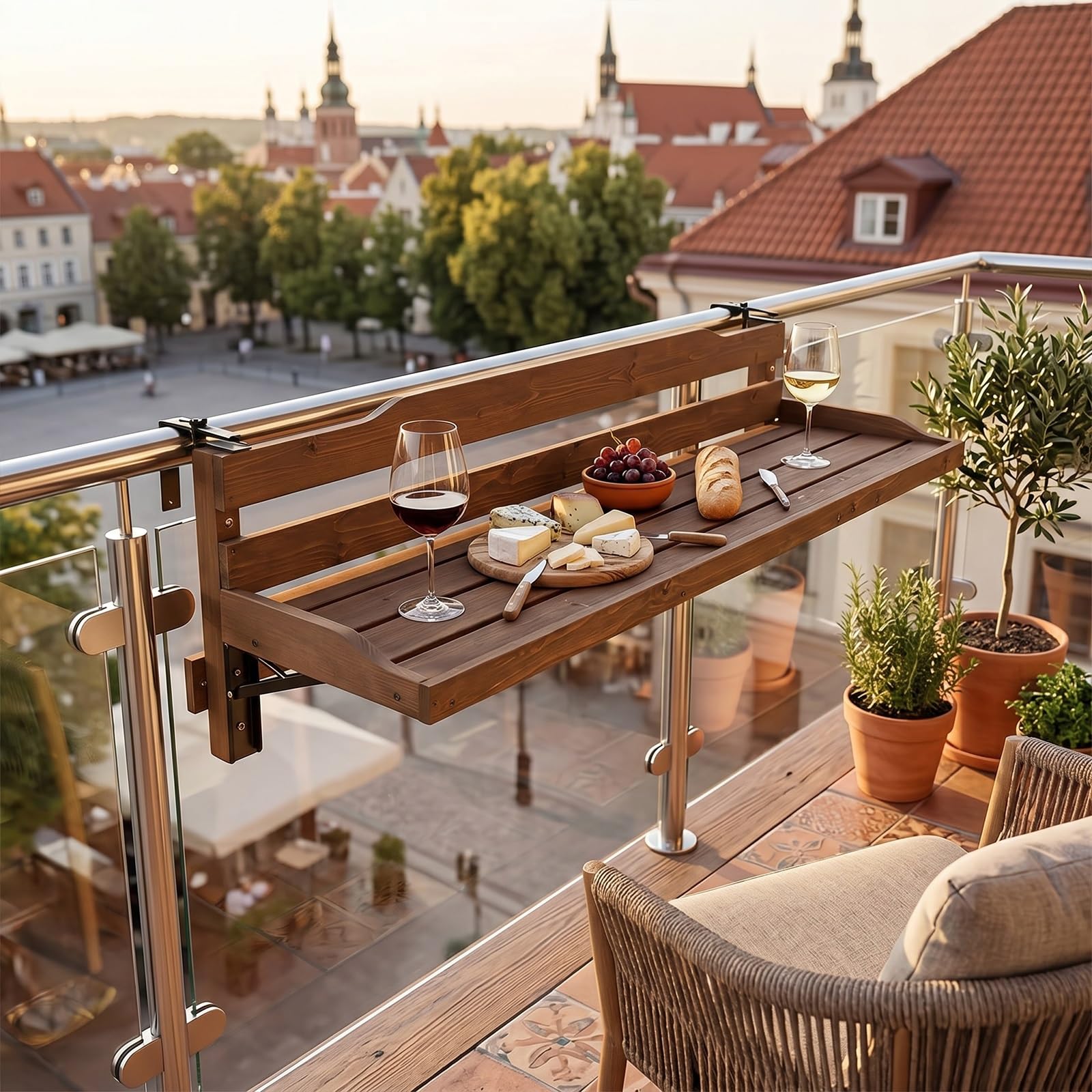 Regulowany składany stół balkonowy - oszczędność miejsca rozwiązanie do jadalni na zewnątrz na patio i do ogrodu - odporny na warunki atmosferyczne, łatwy montaż do małych przestrzeni i balkonów