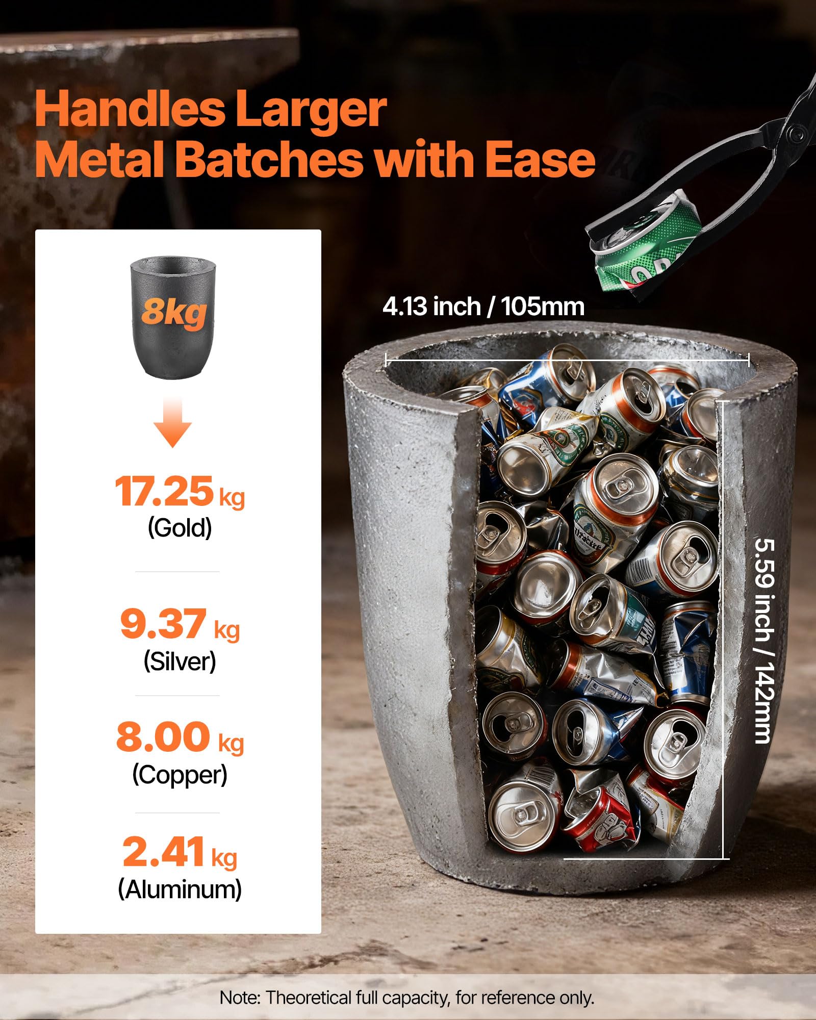 VEVOR Propan-Schmelzofen-Set, 8 kg, Gas-Metall-Schmelzset, Gießerei, Heimofen mit Tiegel, Zange, Holzgriff, Schmiedegusswerkzeug für Gold, Silber, Kupfer, Aluminium, Metall, Recycling