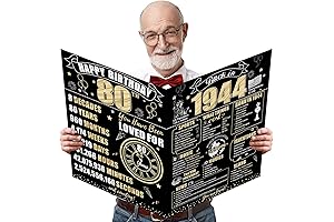 1944 Black & Gold 80th Birthday Card & Giant Guest Book