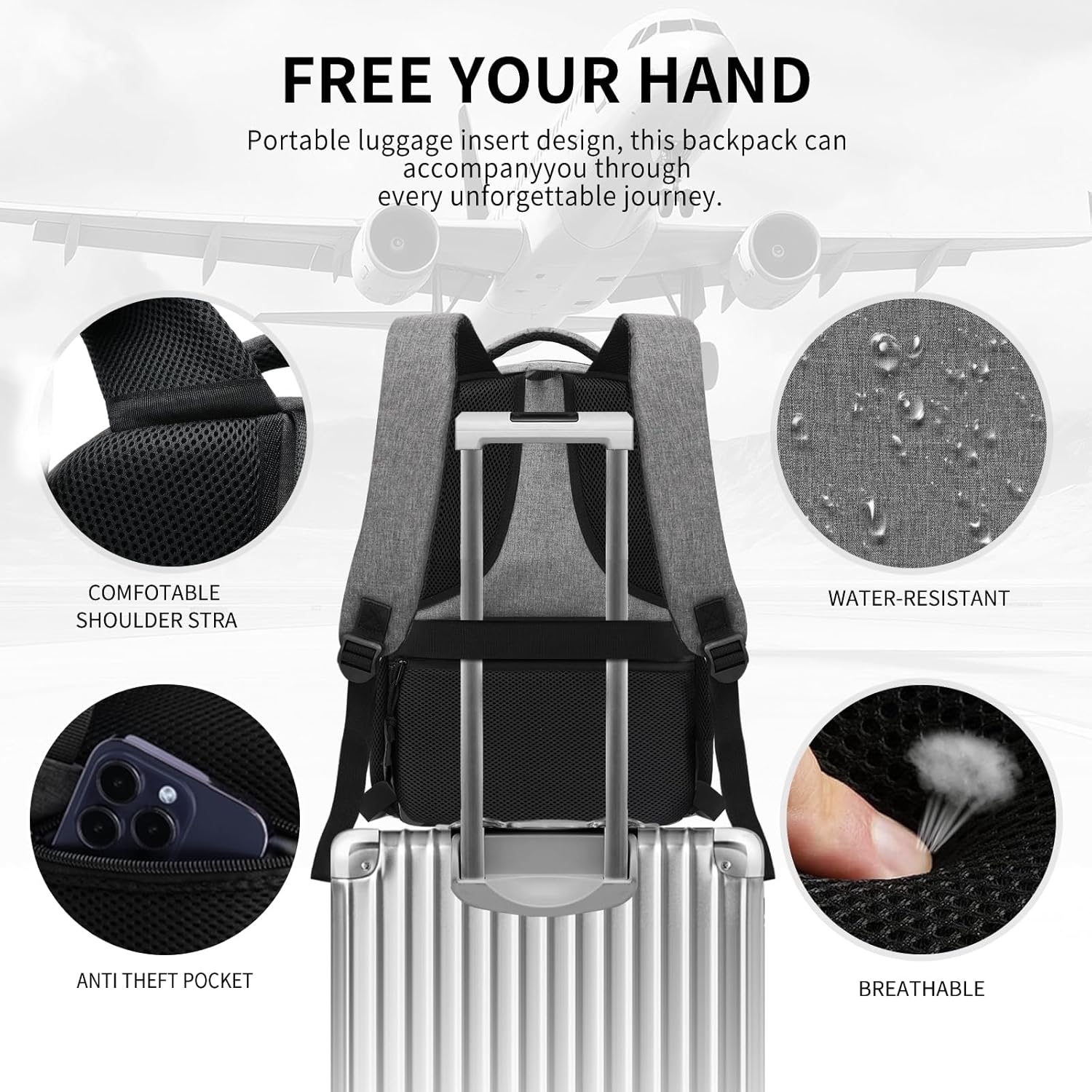 Grey Backpack for Men Women, Backpack for School, School Backpacks for Boys Girls Teens, 15.6 inch Laptop Back Pack with USB Charging Port, Large College Book Bag, Business Work Travel Bookbag - Image 5