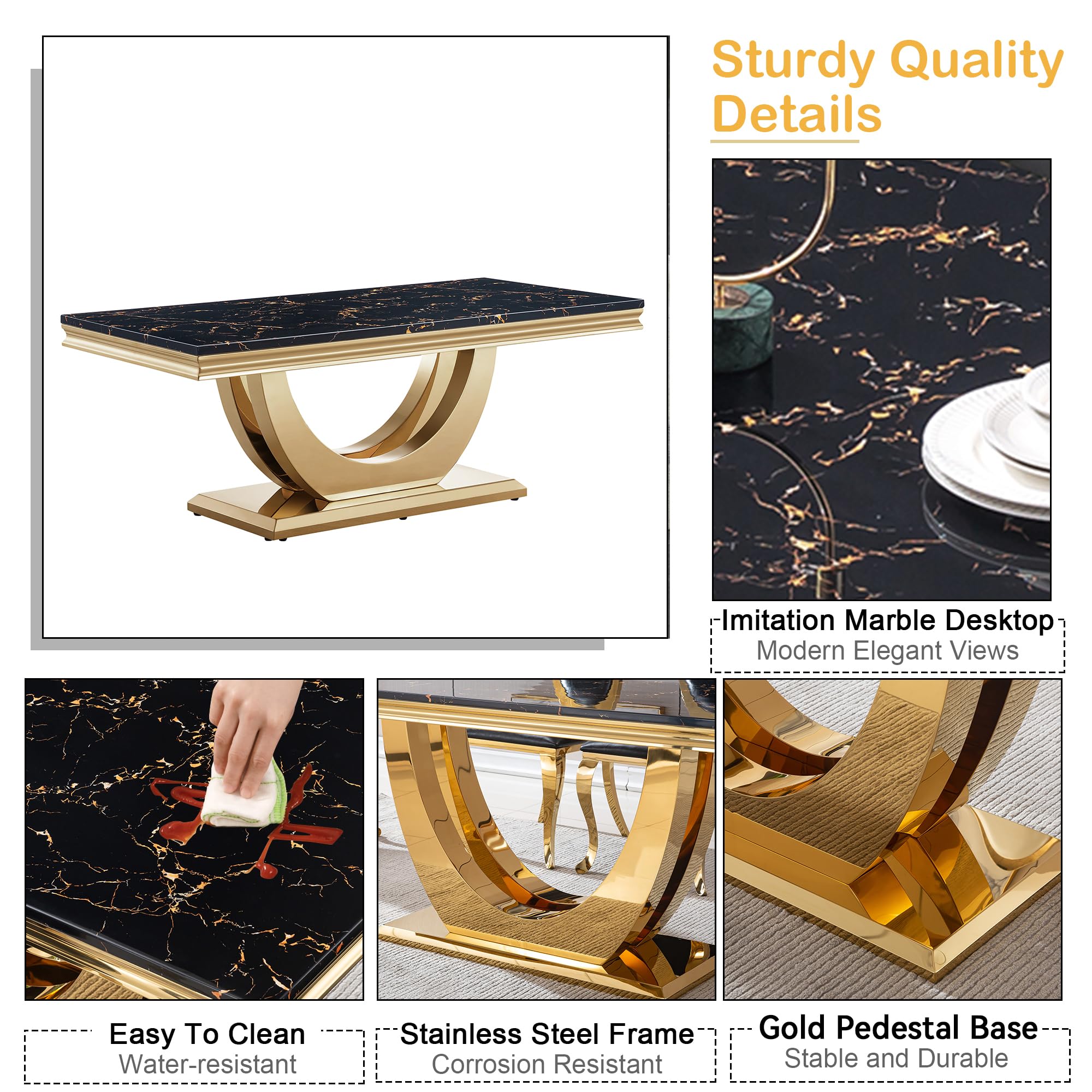 The 5 Best Marble Coffee Tables in 2026 2 Goujxcy 47'' Modern Marble Coffee Table Luxury Gold Center Table with U-Shape St — product photo