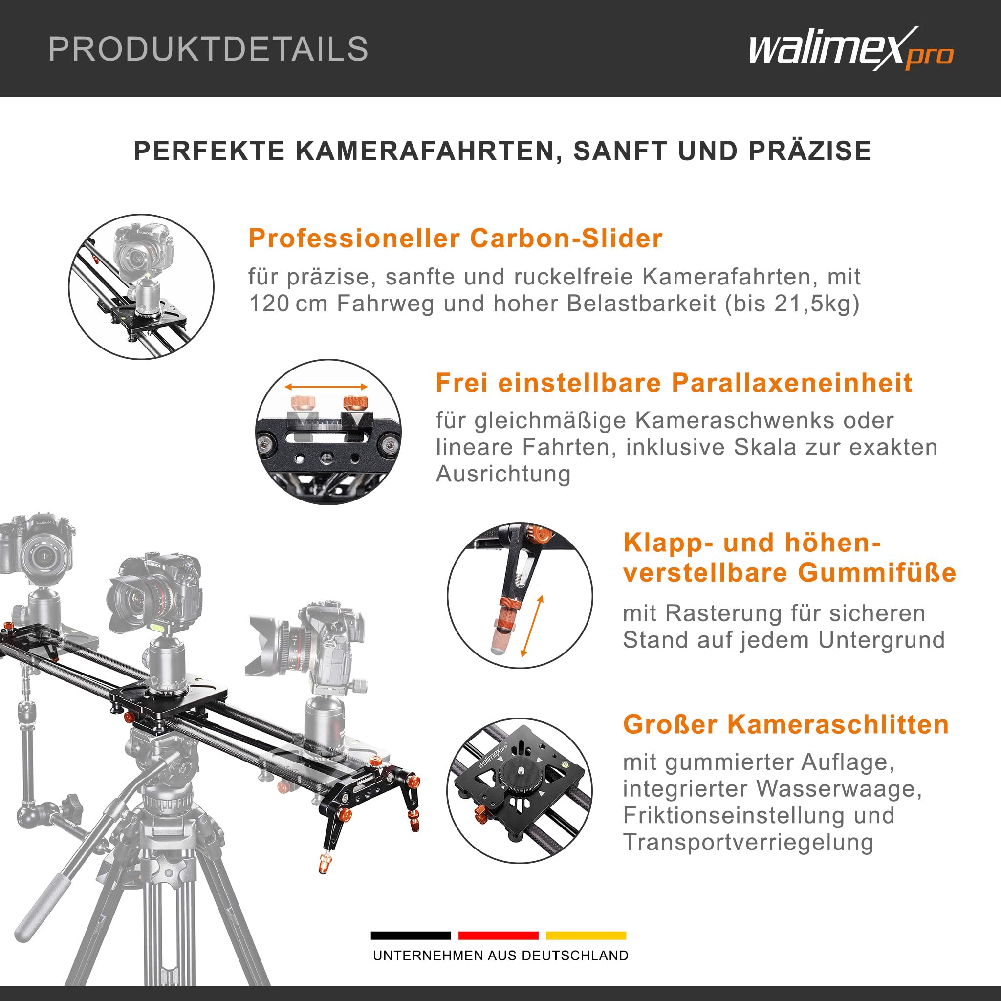 Walimex pro Carbon Follow Focus Parallax Slider 12 schwarz/orange 21640