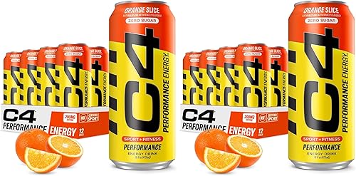 C4 Energy - Bebida energética carbonatada sin azúcar, bebida preentrenamiento + beta alanina, sabor naranja (Orange Slice), 16 onzas líquidas