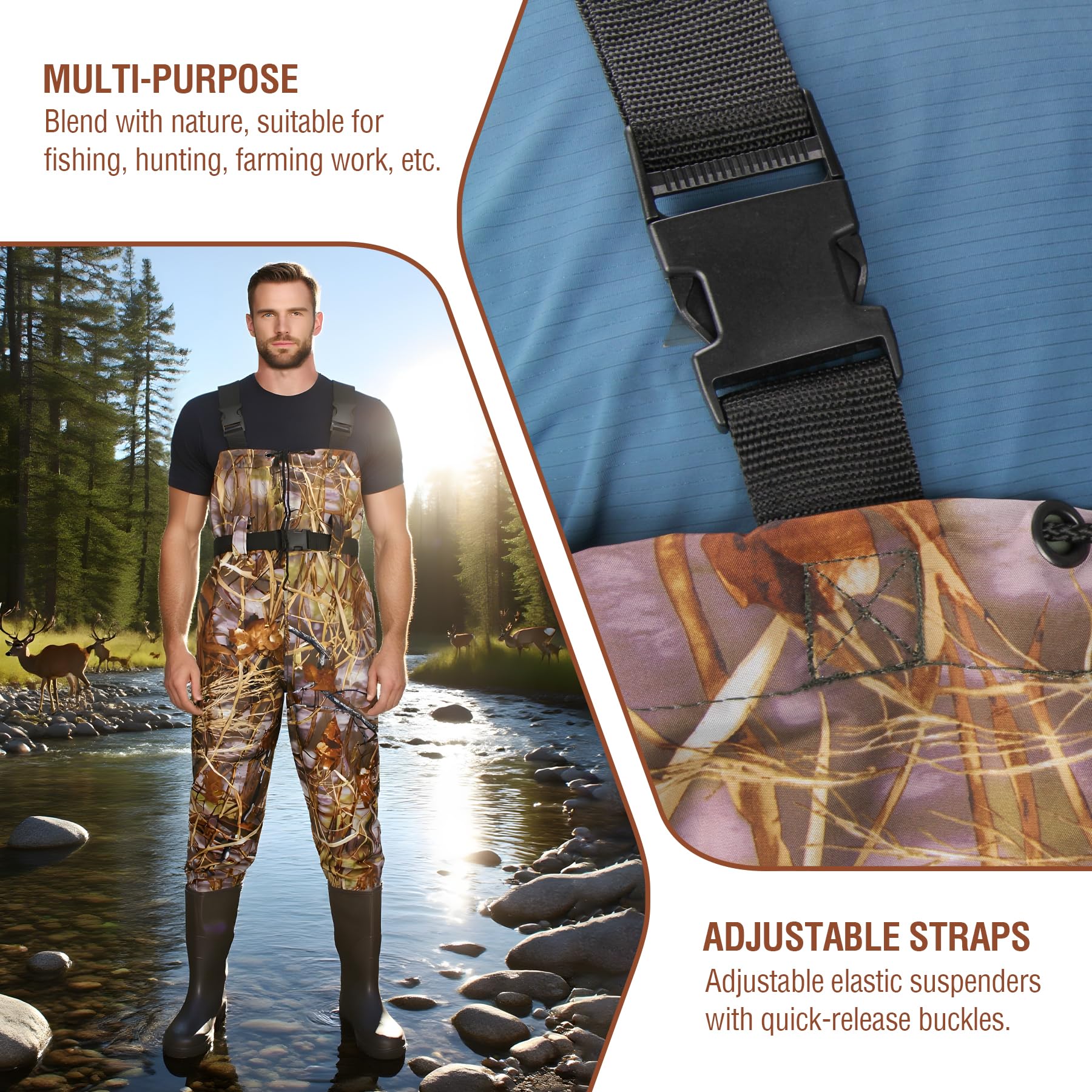 Waders pour homme - Imperméables - En nylon/PVC - Avec bottes - Respirantes - Pour la pêche, la chasse, le lavage de voiture, les fermes, les jardins, les sports nautiques et les activités de