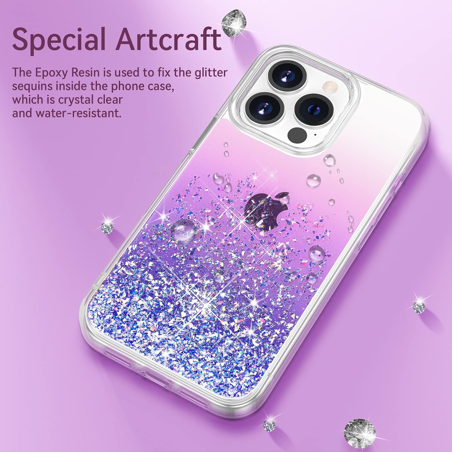 Caka Case Compatible for iPhone 13 Pro Glitter Case 6.1 inch Sparkle Shiny for Women Girls Anti-Scratch TPU PC Clear Phone Case for iPhone 13 Pro (Gradient Pink Purple)