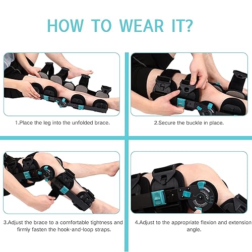 Miniatura 6 de Rodillera con bisagras, inmovilizador de rodilla posoperatorio ajustable para estabilización de recuperación, lesiones de ACL, MCL y PCL,