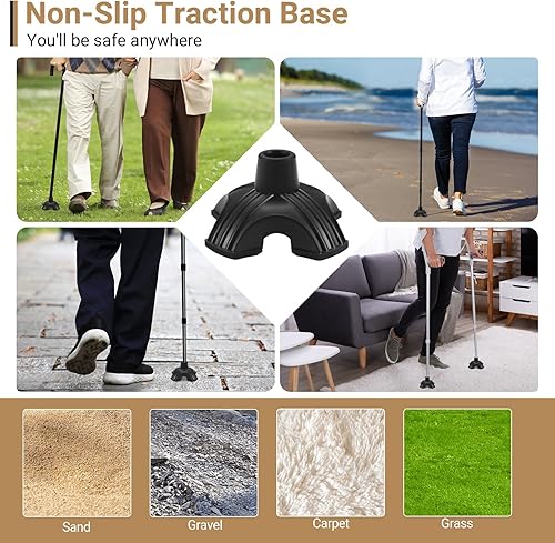 Miniatura 3 de Dotday Paquete de 2 puntas de bastón para estabilidad, base de bastón de pie para la mayoría de bastones para caminar, bastones plegables, punta de