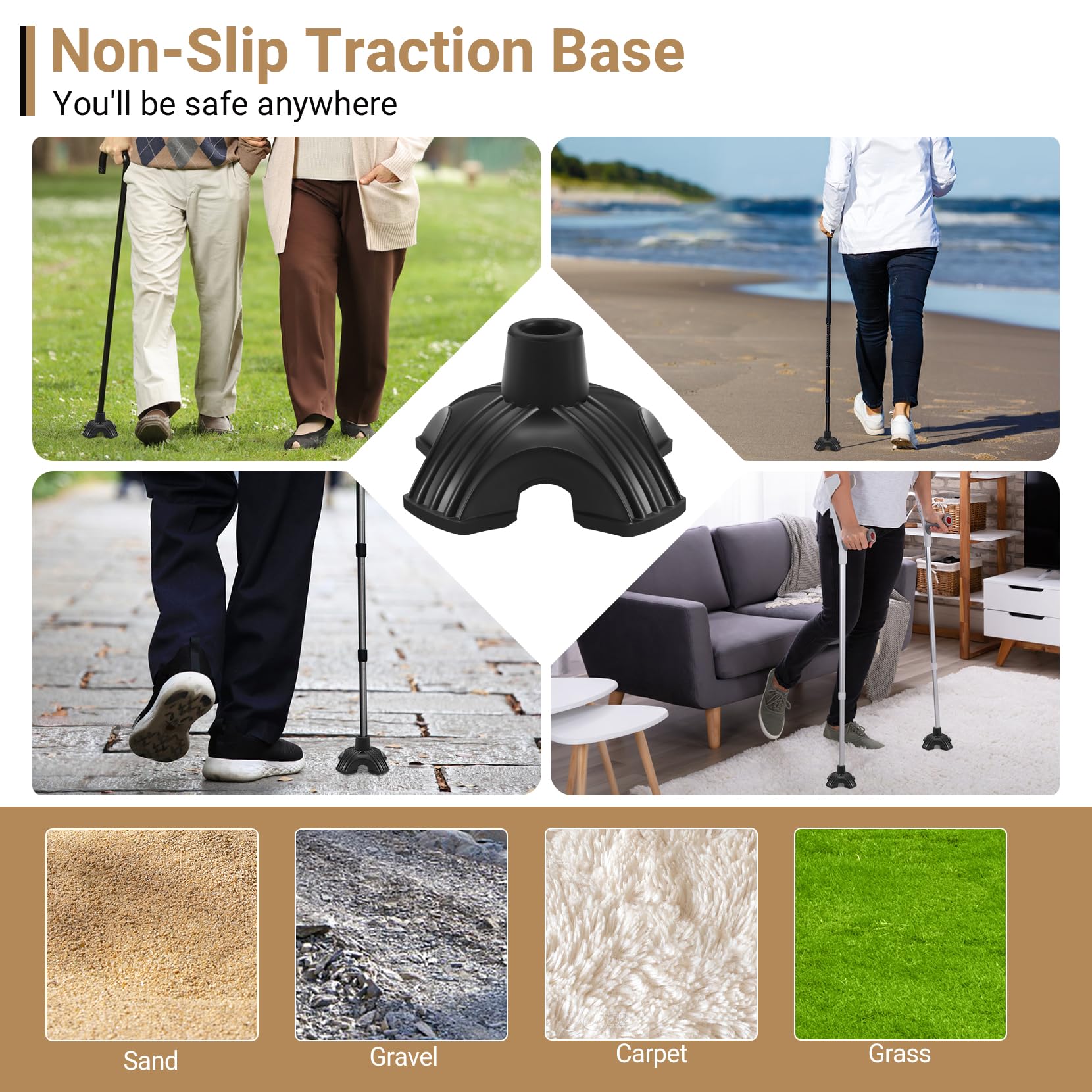 Snapklik.com : 3/4 Cane Tips For Stability, Self Standing Cane Base For ...