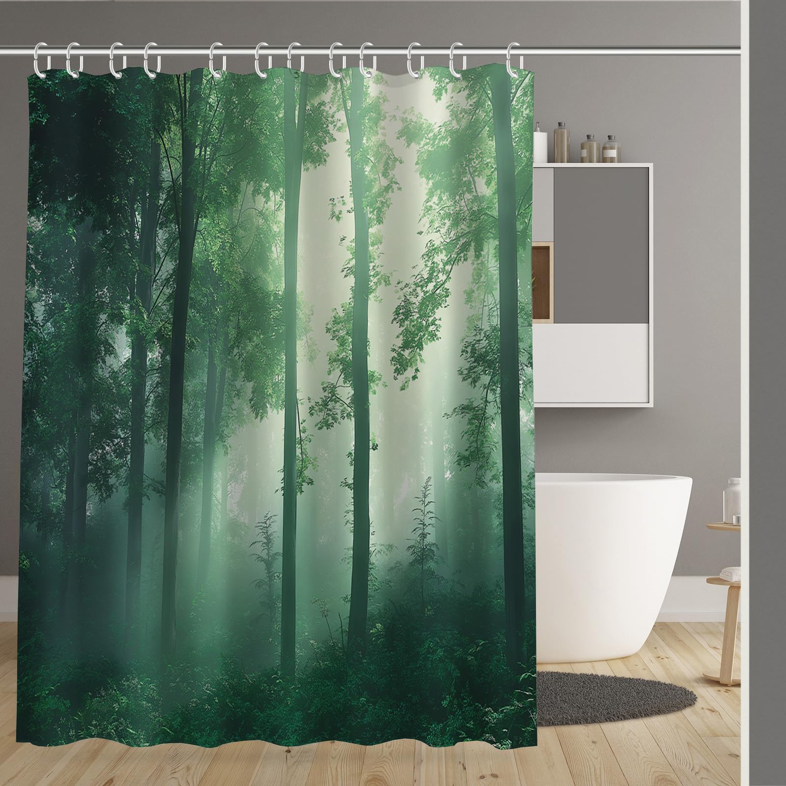 Rideau de douche 180x180cm paysage forestier imperméable avec crochets