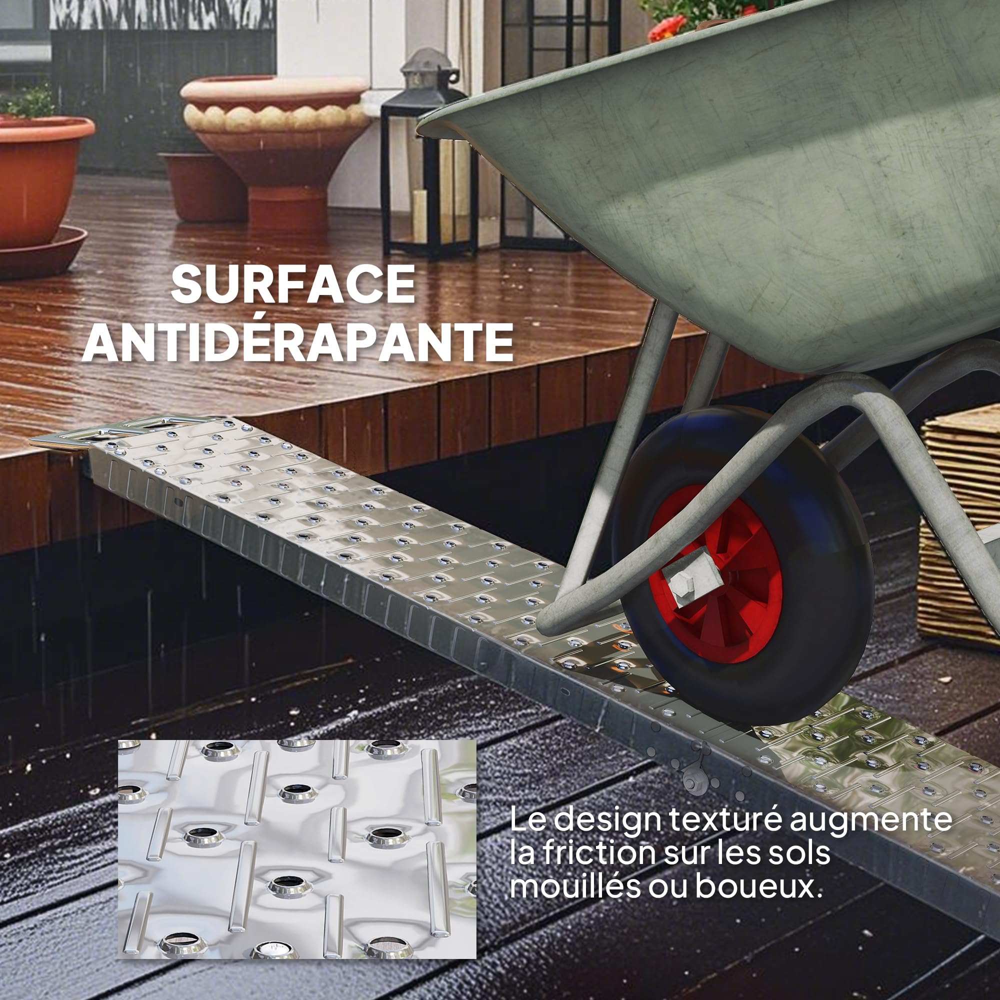 HOMCOM Rampe de Chargement Pliable 230 kg, Rampe d'accès Motos antidérapante en Acier INOX. avec Sangles de sécurité, Plateforme de Chargement pour Motos, vélos et VTT, 190 x 22 x 8 cm, Argent