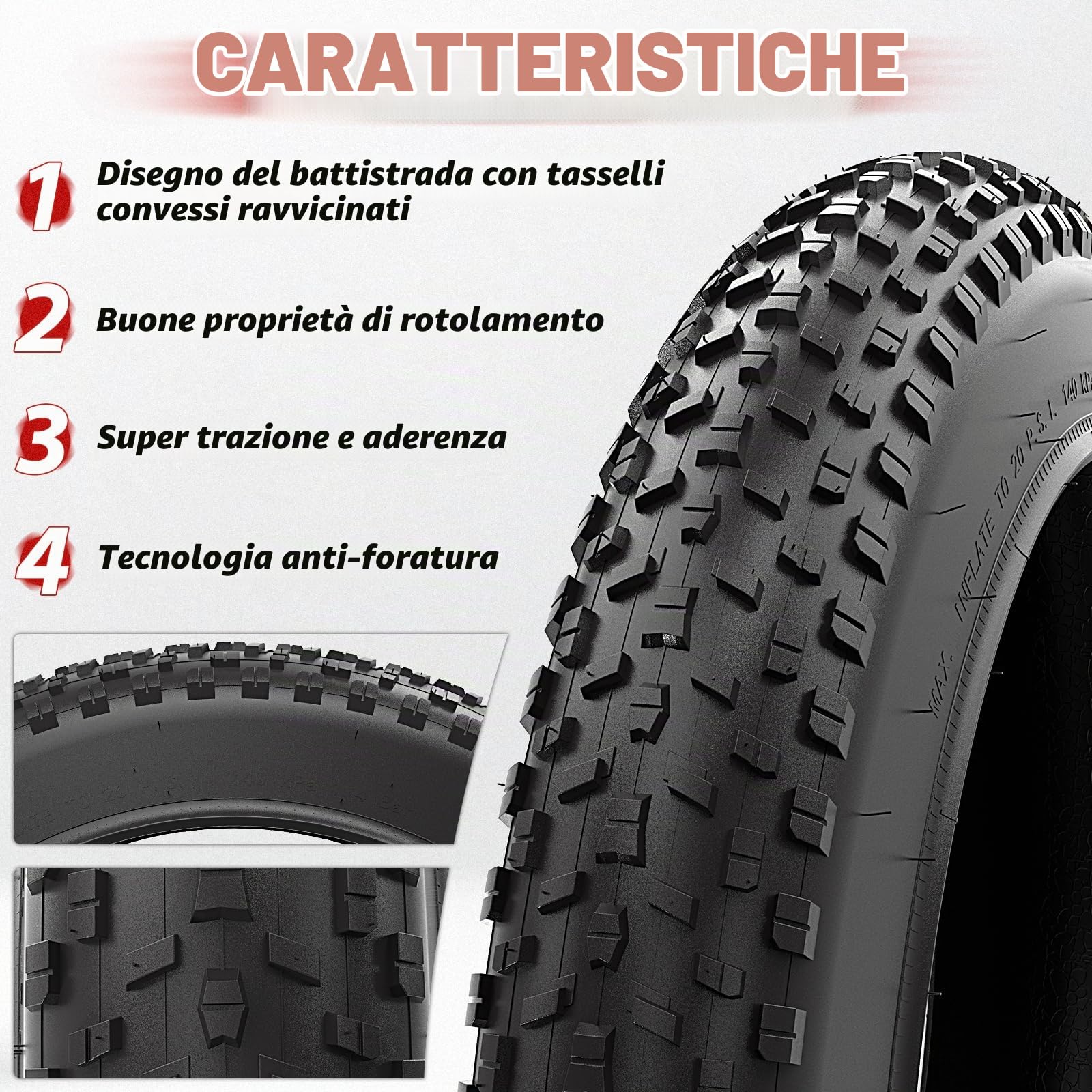 1PZ F3T-2X4 Pneumatico 20x4 Pollice per Mountain Bike Pieghevole per MTB su Strada o Fuori Strada Bicicletta Elettrica, Fat Bike