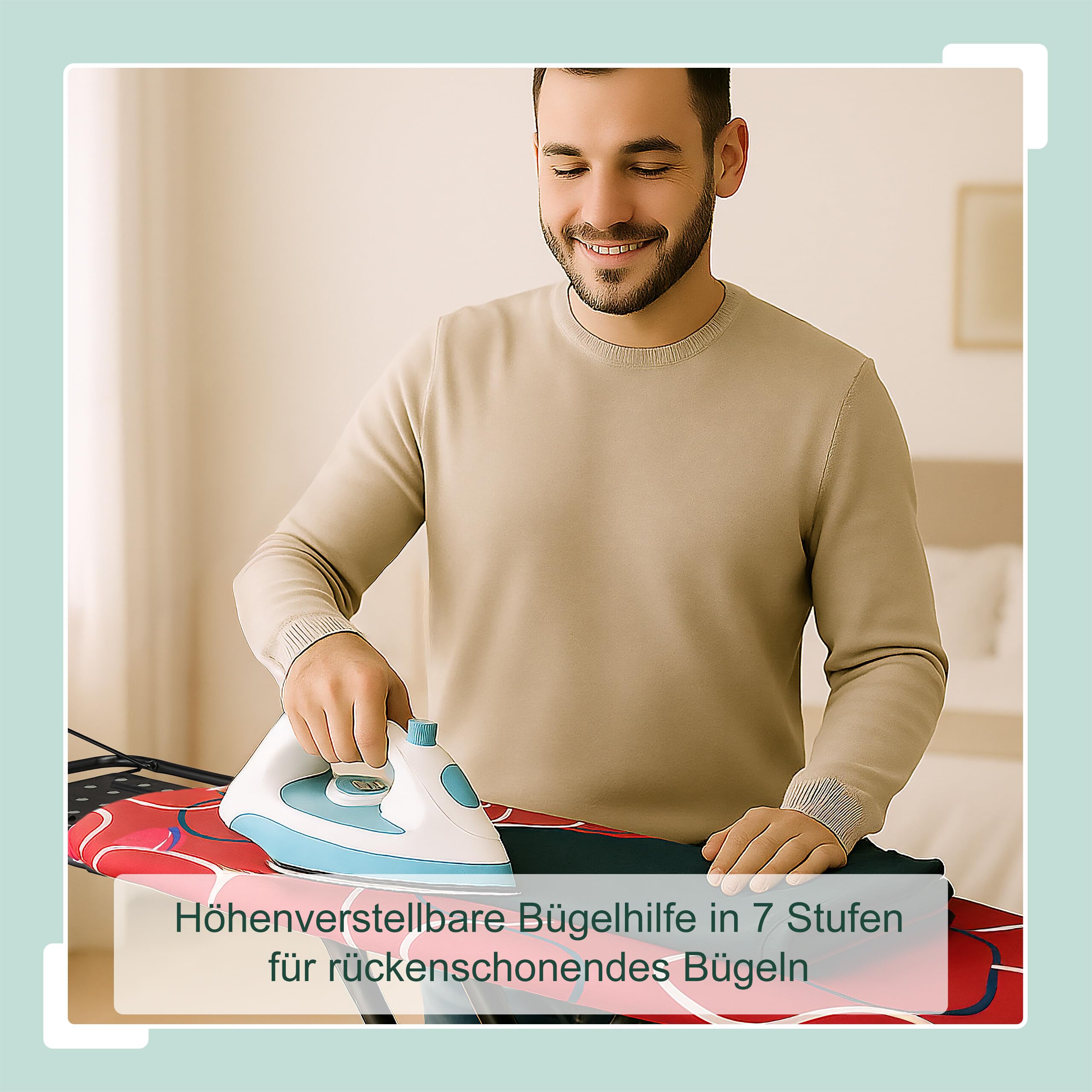 Relaxdays Bügelbrett für Dampfbügeleisen, 110 x 33 cm, höhenverstellbar, klappbar, Kleiderablagen, Bügeltisch, rot