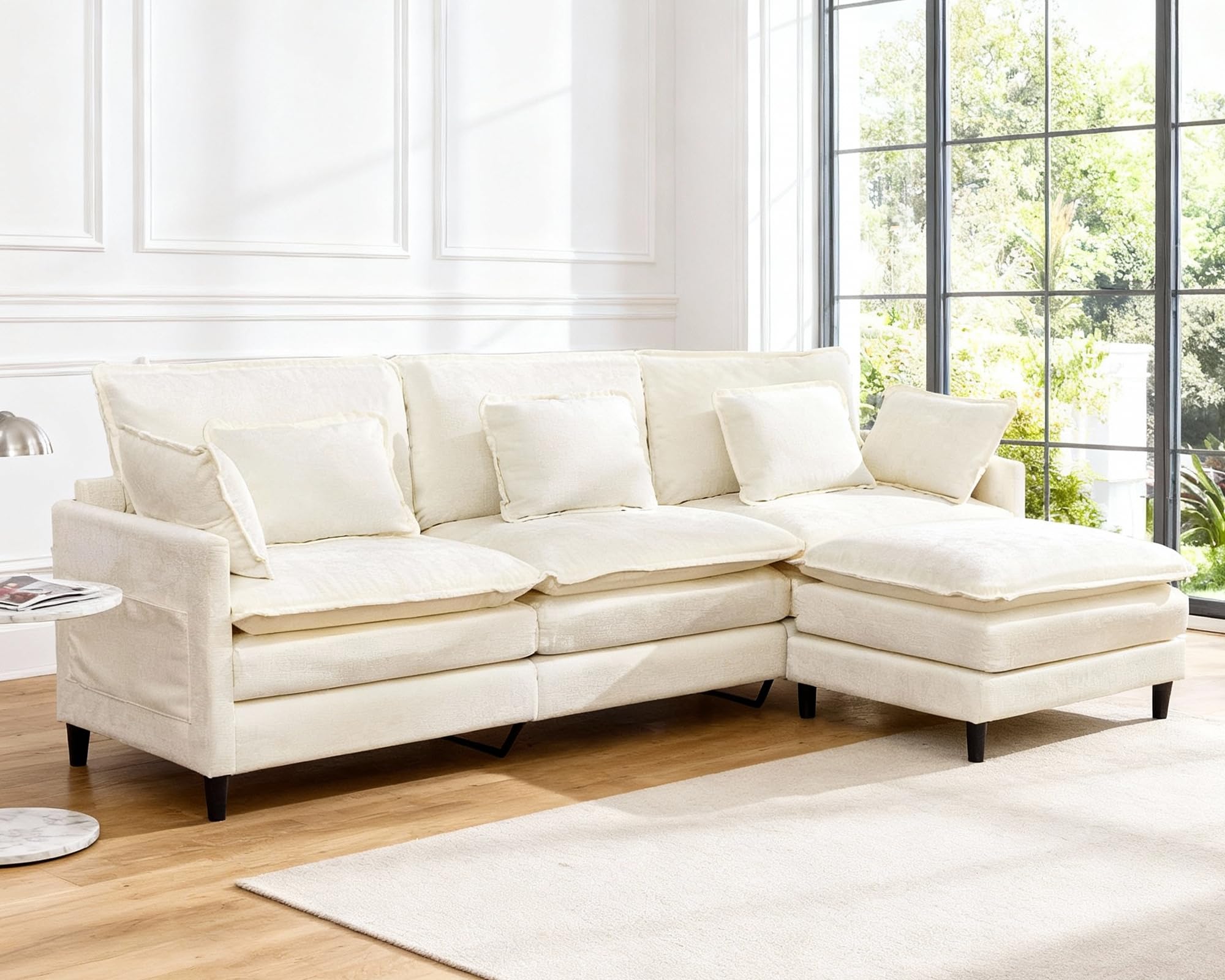 SAMERY 113 Modular Sectional Sofa Comfy Cloud Couch with Movable Ottoman Pillows Deep Seat Chenille Modular Sofa L
