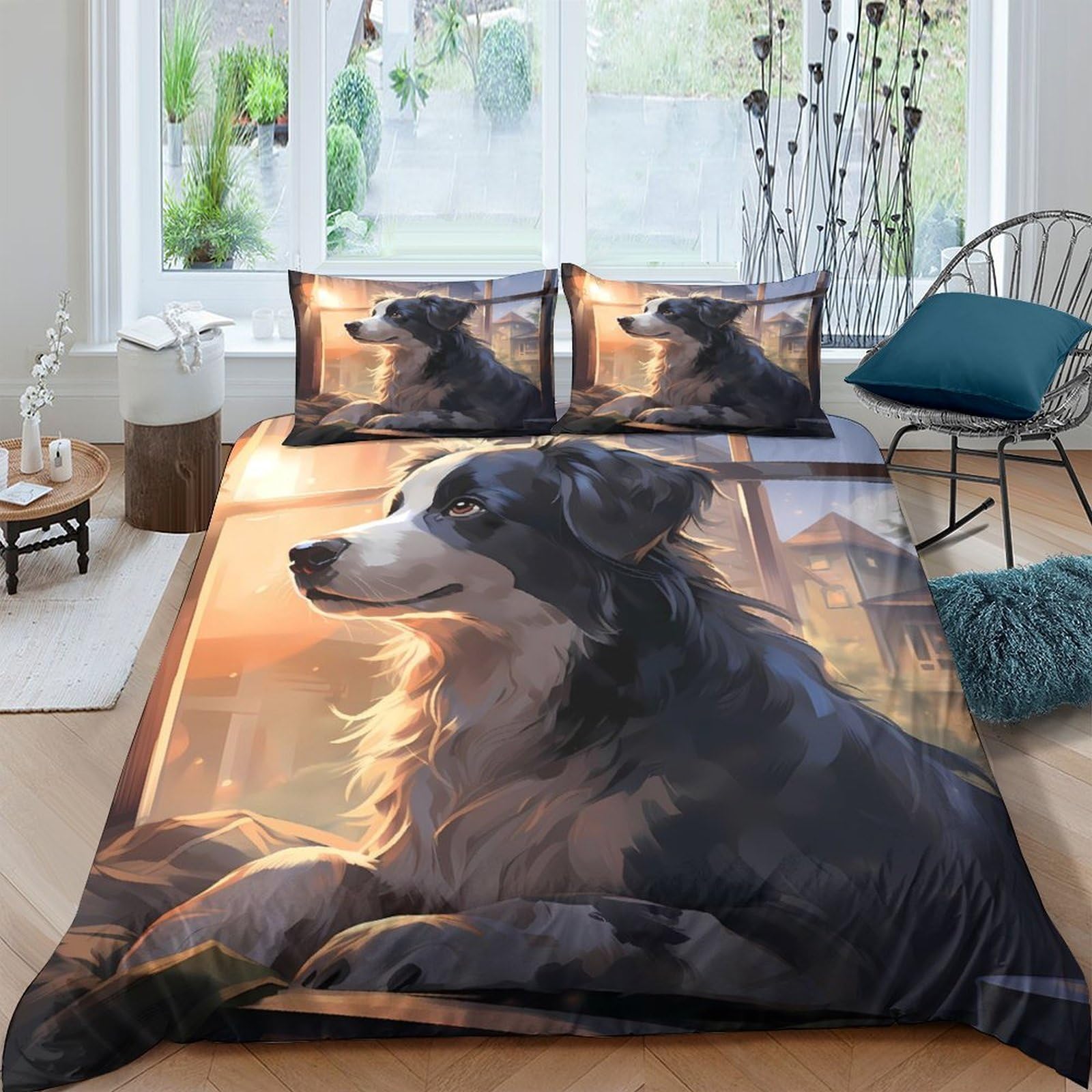 Ctjqhvkz Style-10 3D Printed Sunset Dog Fitted Sheet Microfiber Soft Breathable Forest Landscape Bed Cover For Bedroom Dorm Mattress Decor Single（135X200cm）