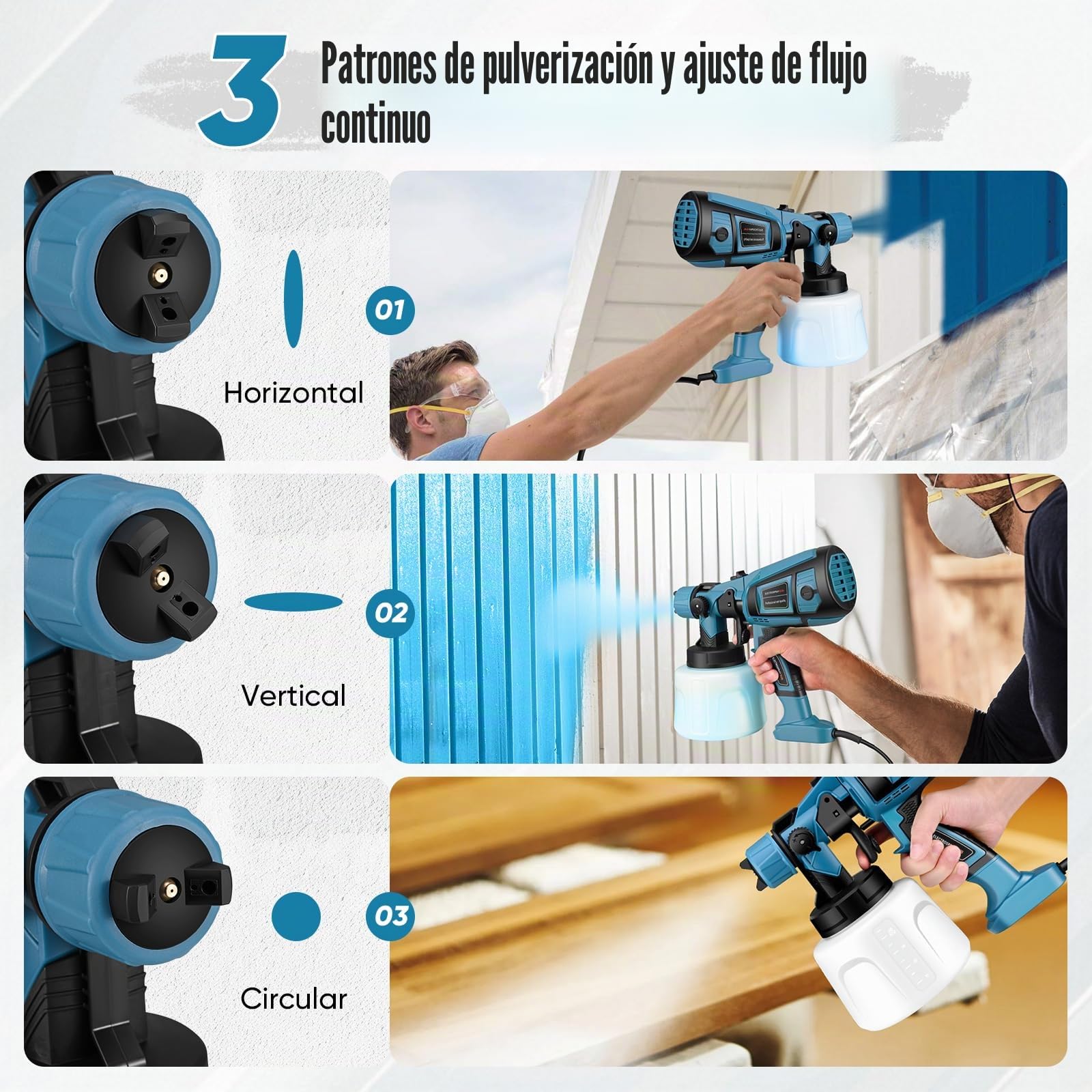 Pistola de Pintura,800W HVLP Pulverizador de Pintura Eléctrico con Recipiente de 1400ml, Flujo Máximo de 1000ml/min,5 Boquillas para la Pulverización y Limpieza del Bricolaje(Azul)