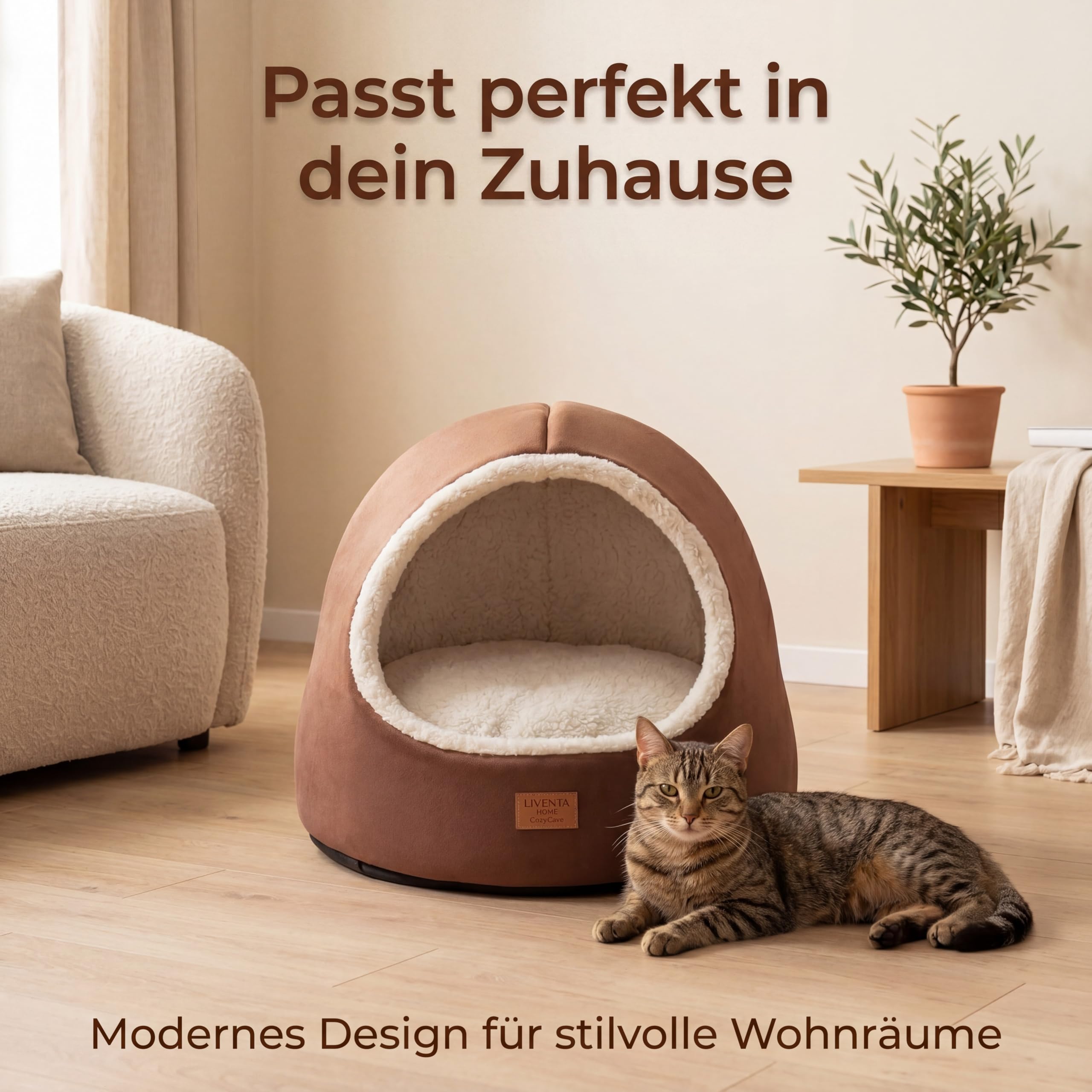 Katzenhöhle 45x45x45 cm – Katzenbett und Katzenhaus mit waschbarem Kissen | Katzenzelt und Katzenhaus Indoor zum Kuscheln mit waschbarem Innenkissen