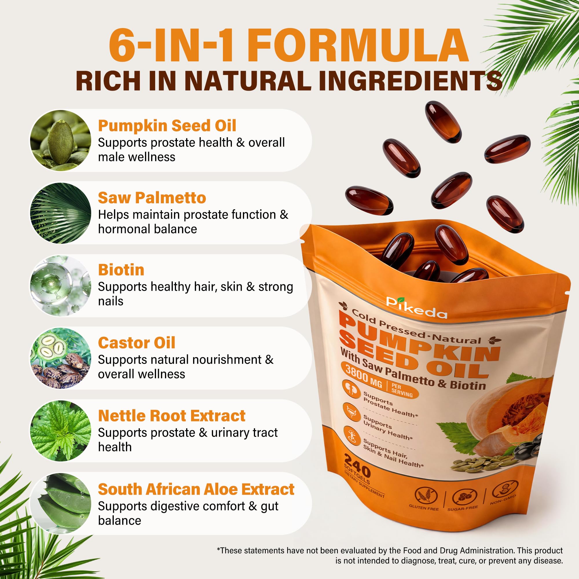 Pumpkin Seed Oil with Saw Palmetto & Biotin for Hair Growth, 240 Softgels — Amazon image 4