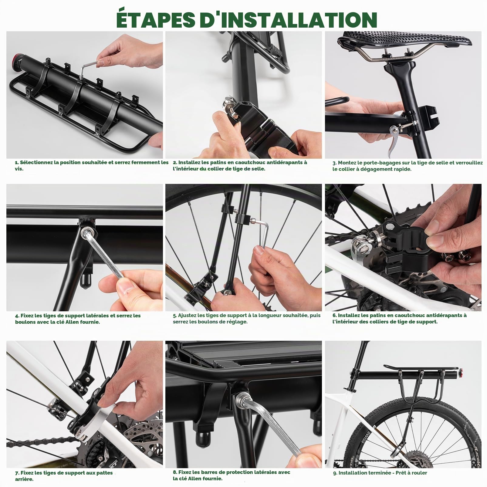 ROCKBROS Porte-vélo arrière à dégagement rapide, aluminium noir, capacité de 75 kg