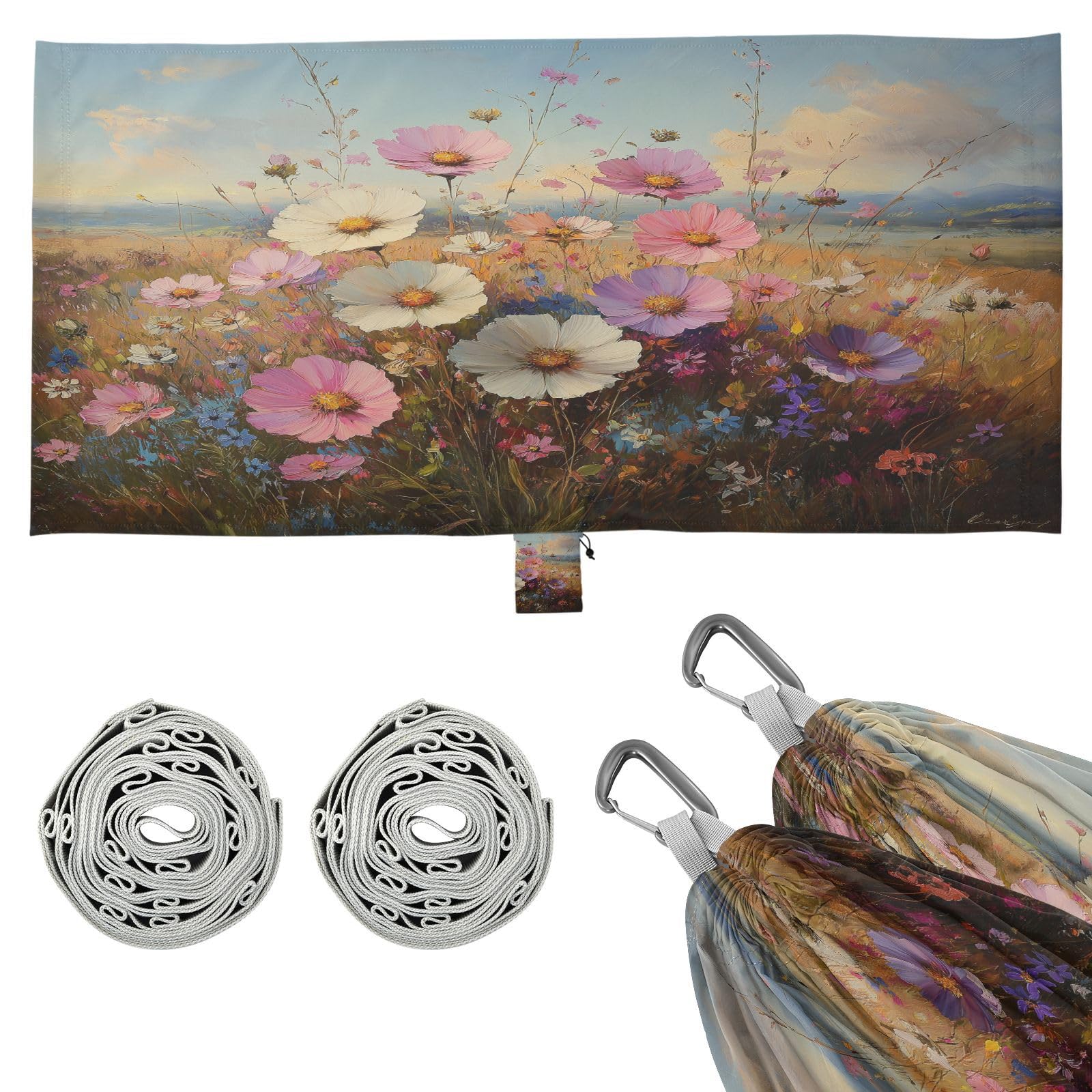 ATTX Floral Landscapes Camping Hammock - Lightweight & Portable Hammocks, Heavy Duty 330lbs Capacity for Indoor, Hiking, Backpacking, Travel, Backyard, Beach#22