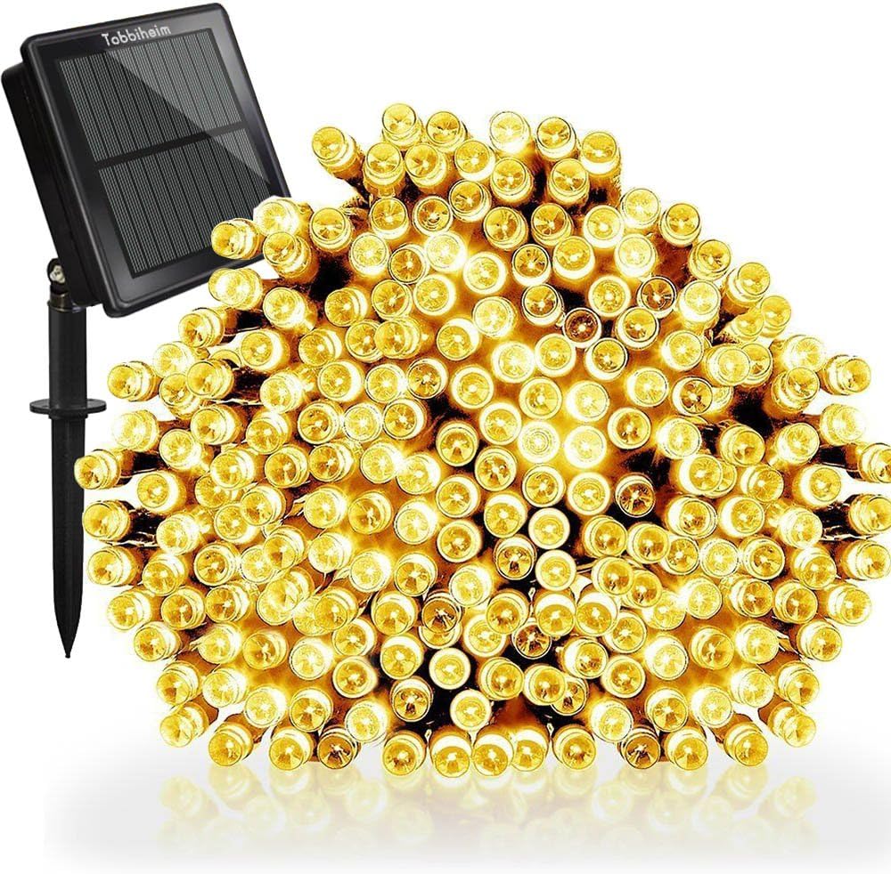 Tobbiheim Solar & USB String Lights 72ft 200 LED Fairy Lights, 8 Modes Waterproof Christmas Fairy String Lights for Outdoor, Patio, Lawn, Garden, Wedding, Party, Xmas Tree Decoration (Warm White)