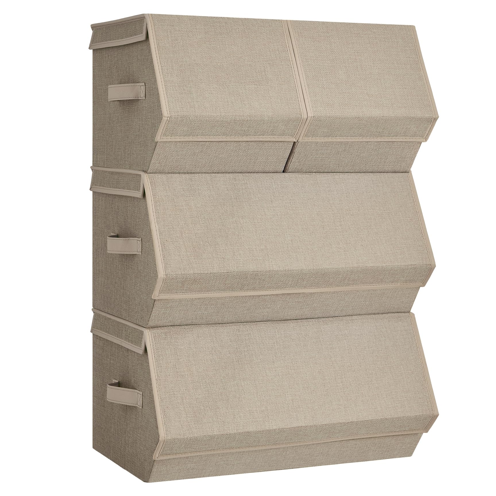 SONGMICS Aufbewahrungsbox mit Deckel 4er Set – sandbeige, Kleiderschrank-Organizer