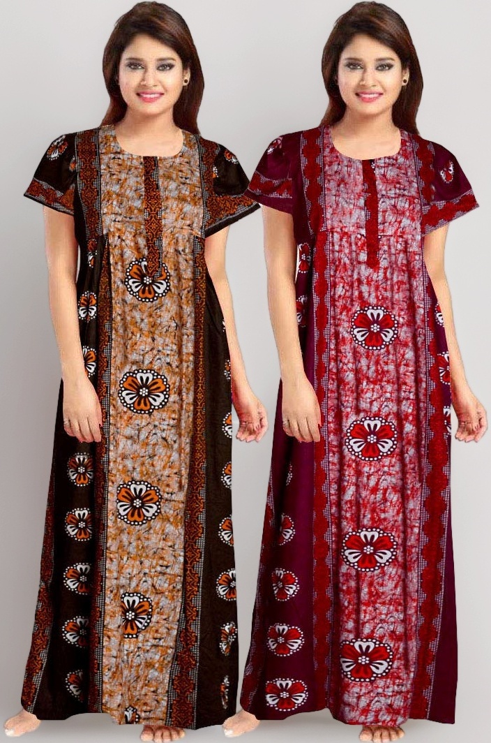 Trendy Fab Women's Cotton Printed Maxi Nighty (Pack of 2) (ComboNT6302 XL_Multicolor_XL)