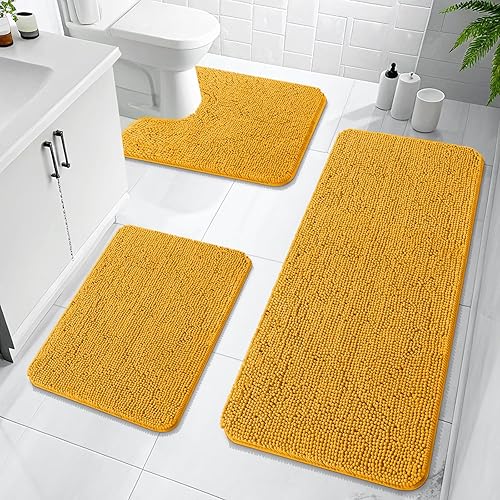 Miniatura 8 de OLANLY Juegos de Alfombras de Baño de 3 Piezas, Tapetes de Baño de Chenille Suave y Absorbente y Alfombra de Contorno en Forma de U para Inodoro