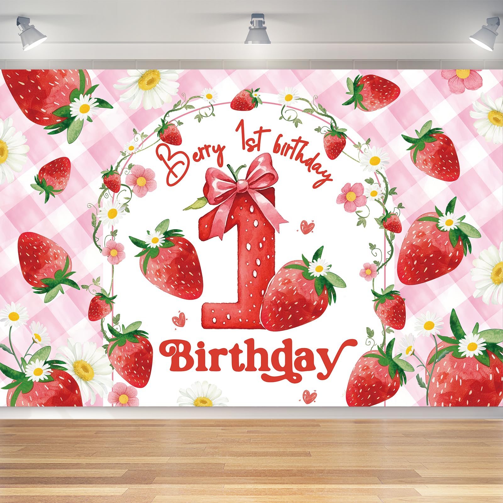 Strawberry Birthday Party Decorations for Girls Sweet one Birthday Berry First Birthday Decoration Backdrop for Girls Birthday Party Supplies（5FT X