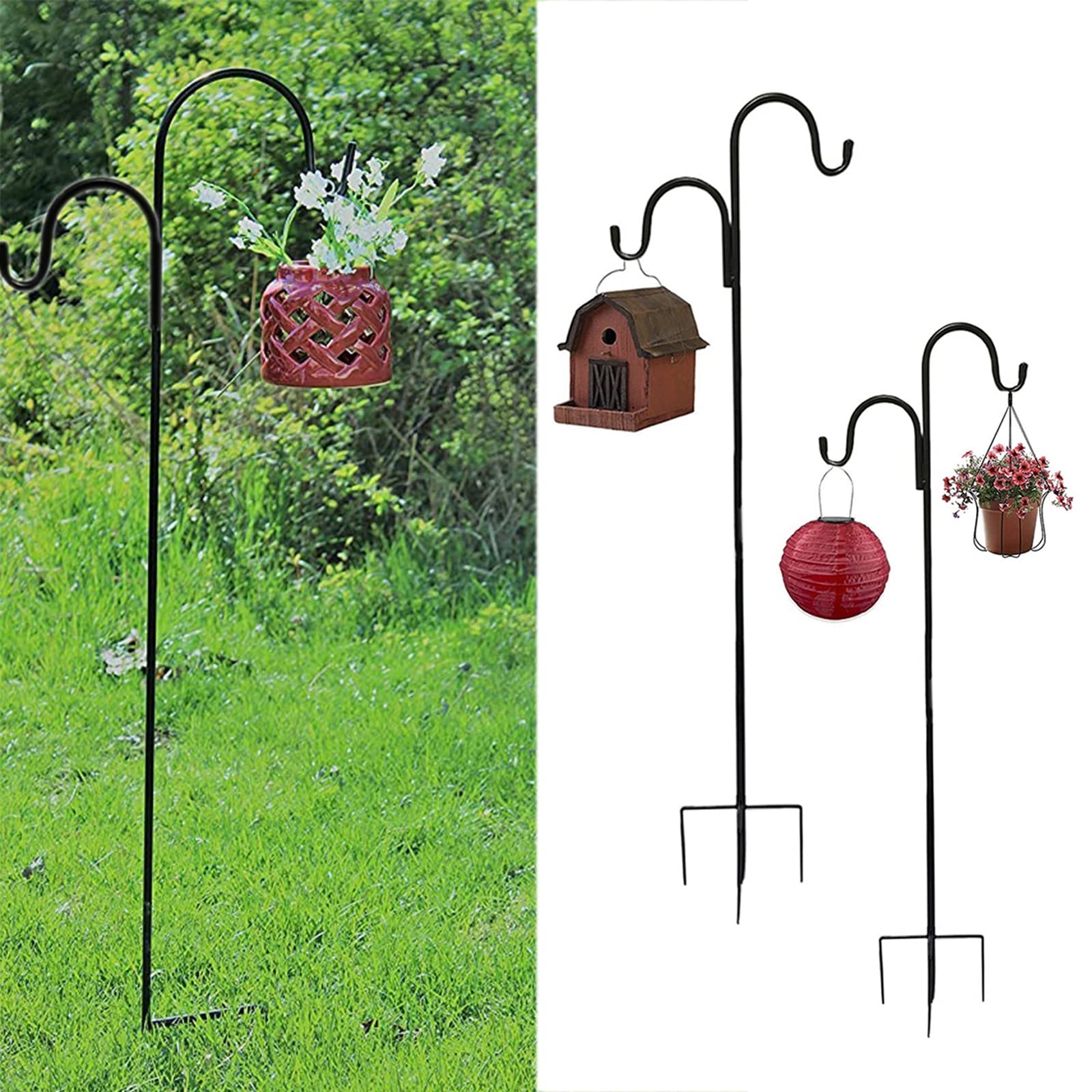 Amo da giardino, 124 cm, doppio gancio a base di zinco, per mangiatoie e luci solari