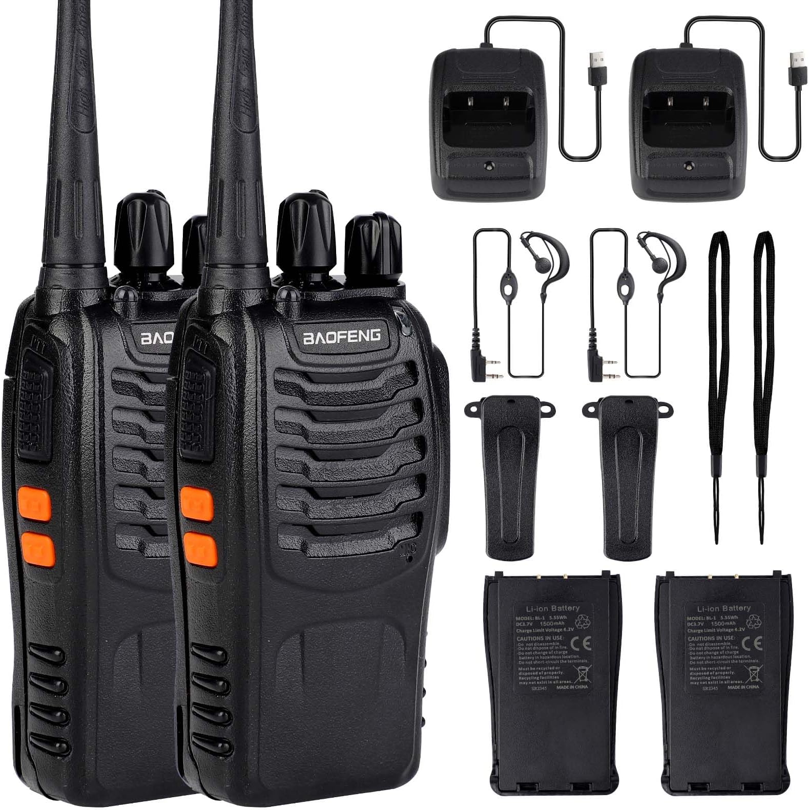 Paire De Talkies-walkies Longue Portée UV-5R - Dual Band VHF/UHF - 128 Canaux - Étanche - Avec Chargeurs