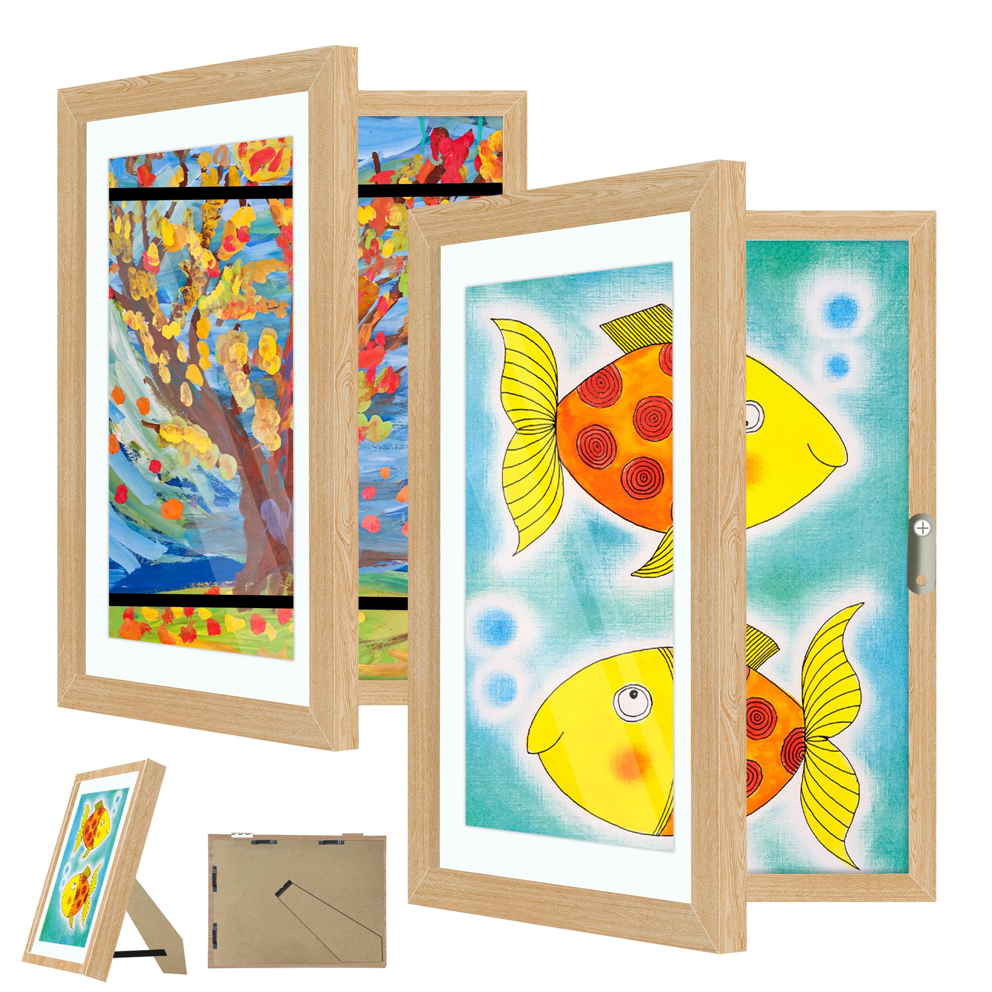 2 Pack Kids Artwork Display Frame, Kids Art Frames Front Opening A4, Childrens Storage Frame Changeable, Child Multiple Picture Frame Drawing Hanging Art, Hold 50-100 PCS, Walnut