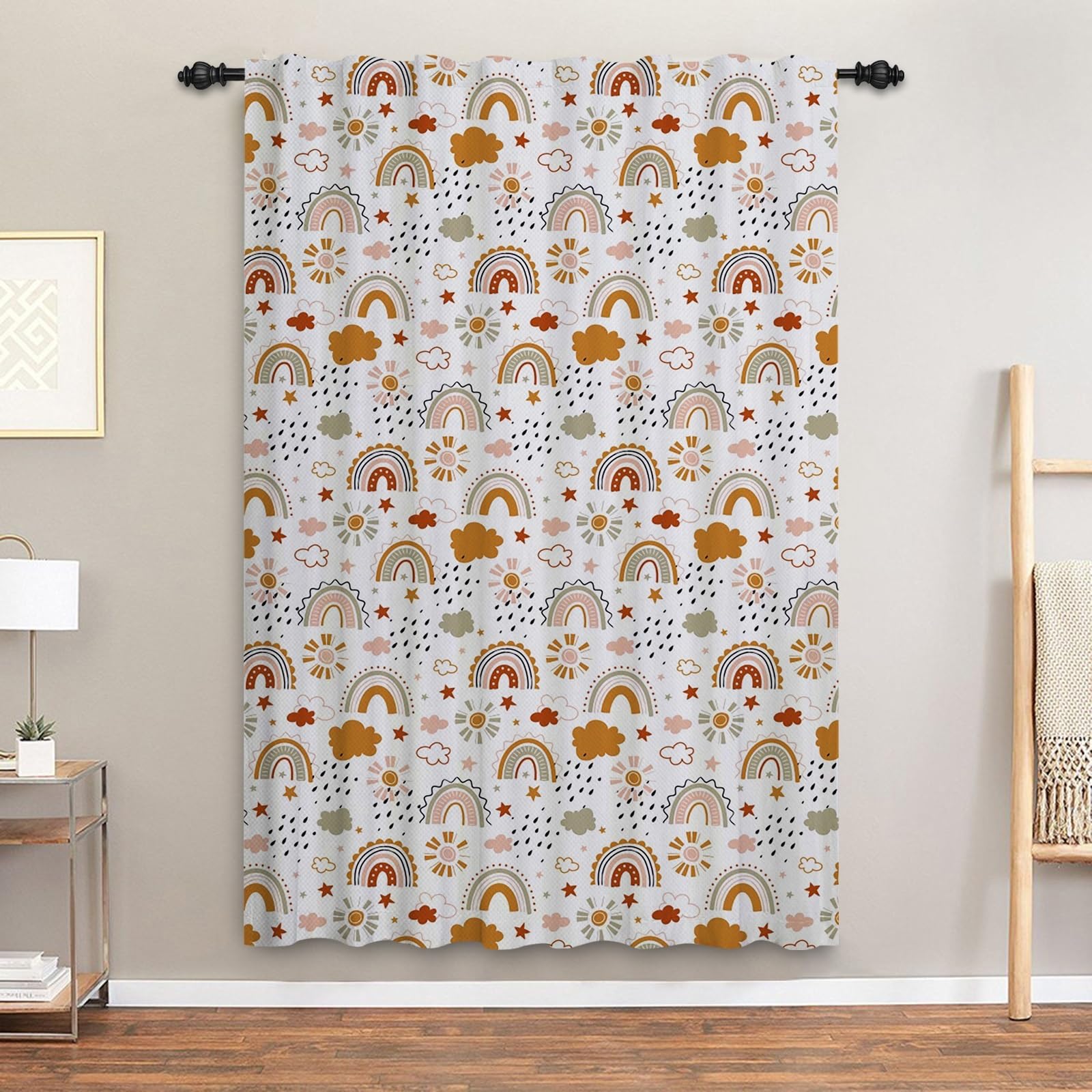 ggaimwf Rainbow Curtains Pencil Pleat Sun Clouds Hobo Style Rainbow Curtains Kids Bedroom Window Treatment for Child Girls Living Room Nursery Cafe Interior Divider Curtain Tier 132x214cm 1 Panel - Image 3