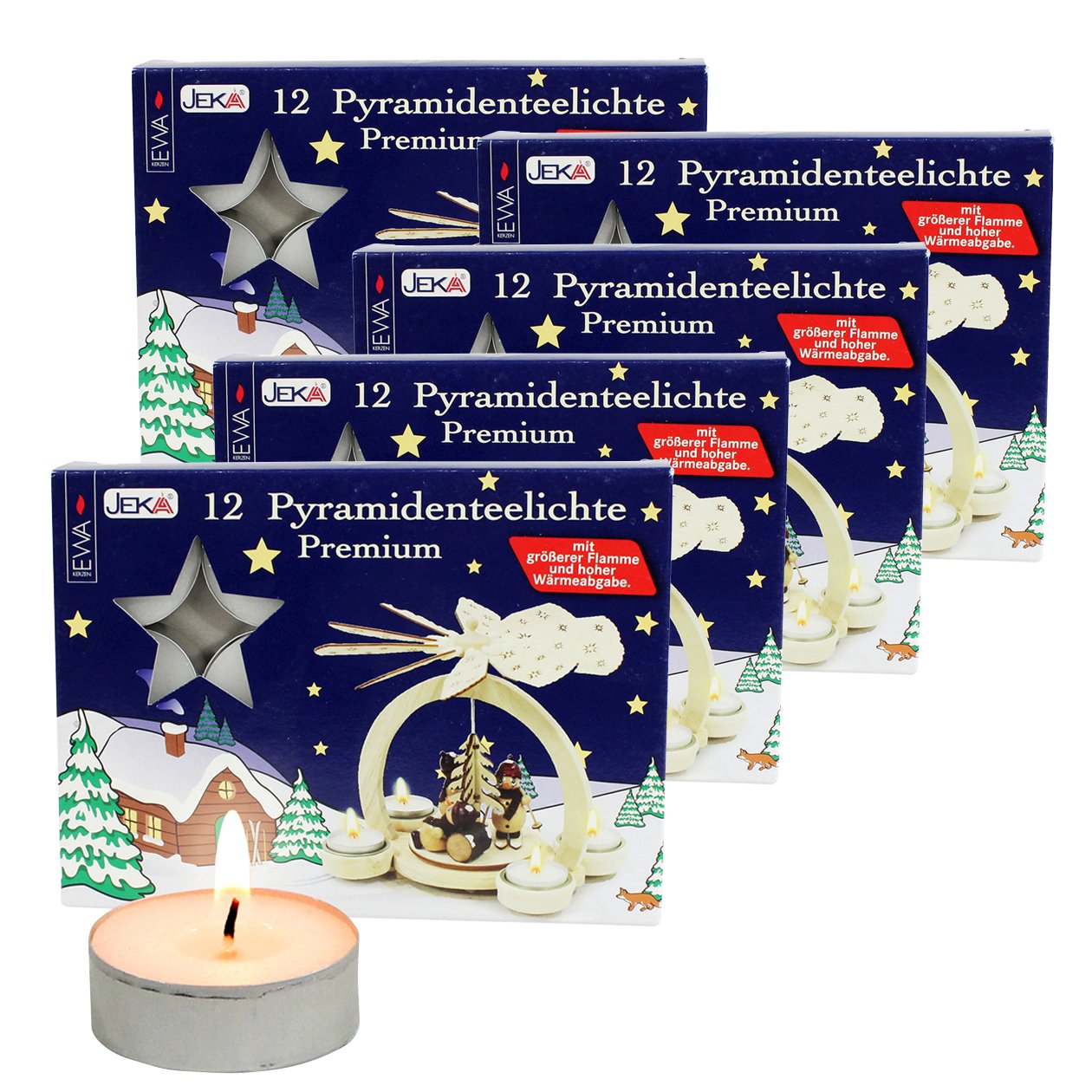 60er Set Pyramiden-Teelichte, inkl. Feuerzeug dazu
