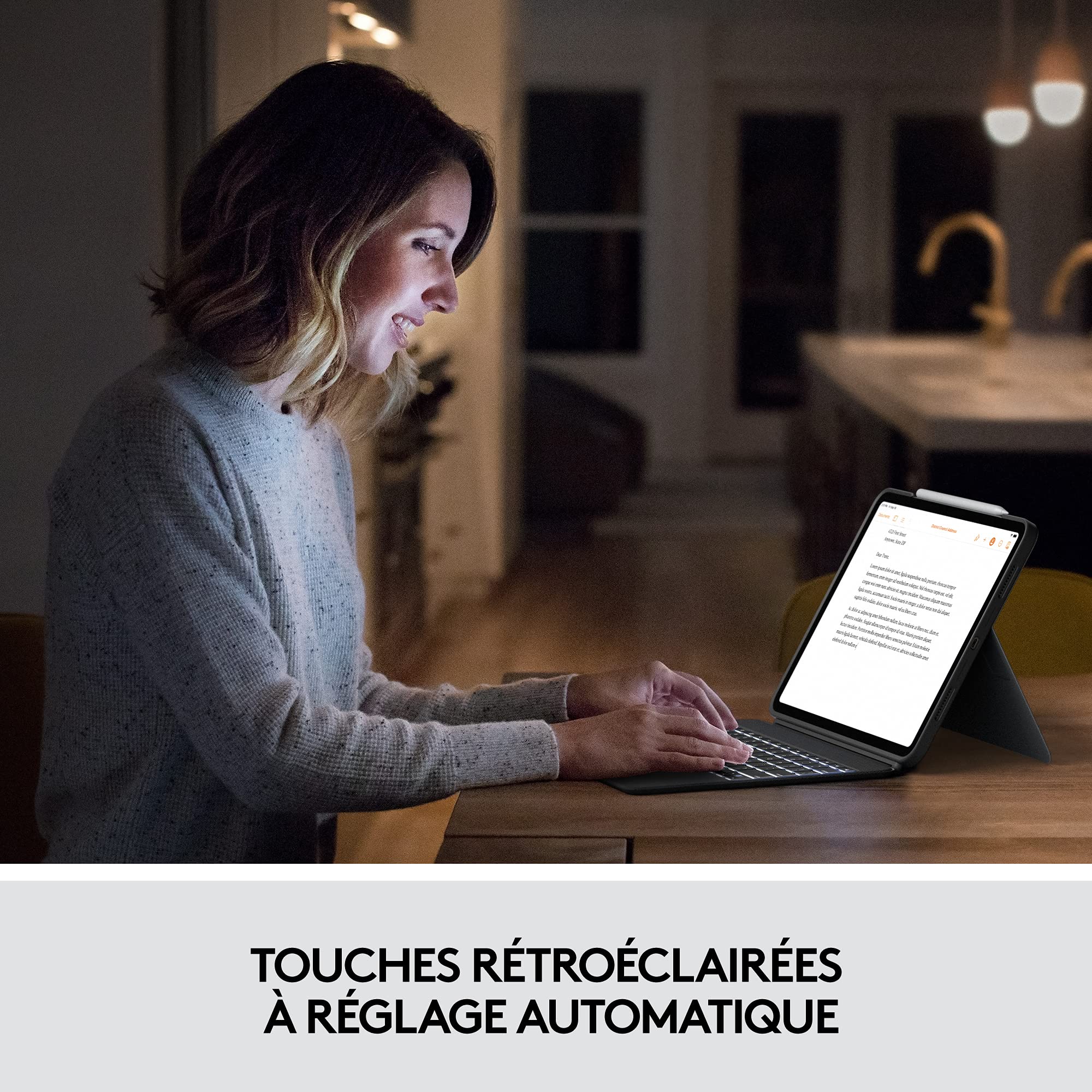 Logitech Combo Touch pour iPad Pro 12,9 pouces (5e, 6e générations: 2021, 2022)Clavier rétroéclairé amovible avec support, pavé tactile Click-Anywhere, Smart Connector, Français AZERTY - Gris