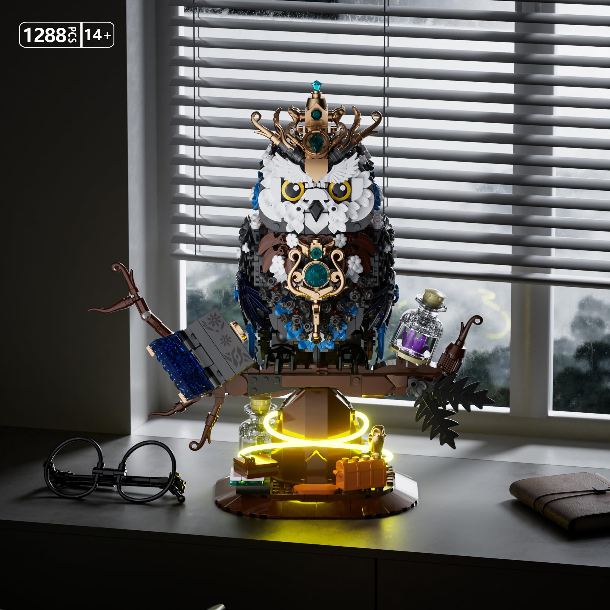 TOY PLAYER Búhos mágicos flores modelo animal con luz – Juego de bloques de sujeción para adultos, compatible con LEGO, divertido kit de construcción para adultos y jóvenes a partir de 14 años (1288