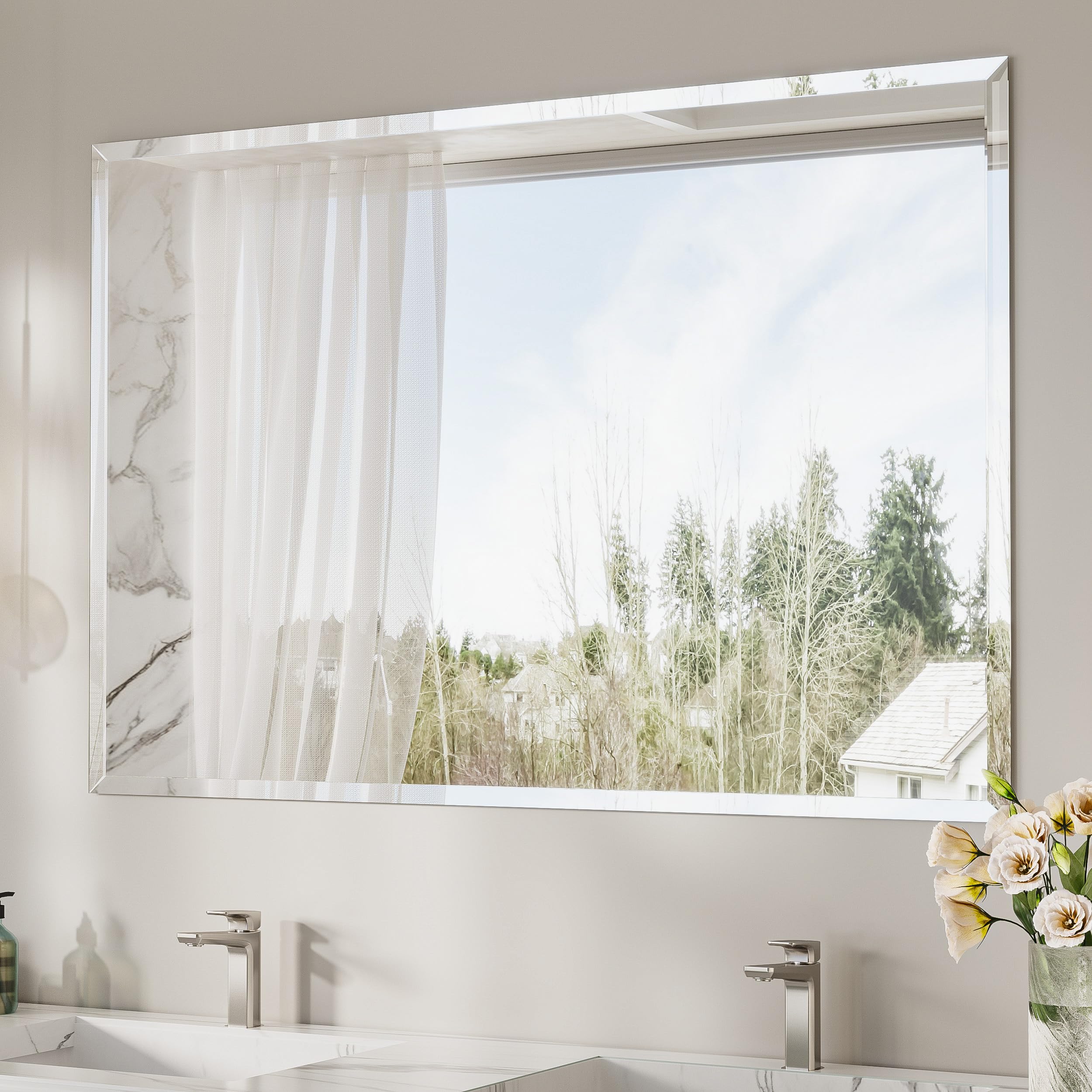 Amazon.com: Keonjinn Beveled Bathroom Mirror 55” x 36“, Rectangle