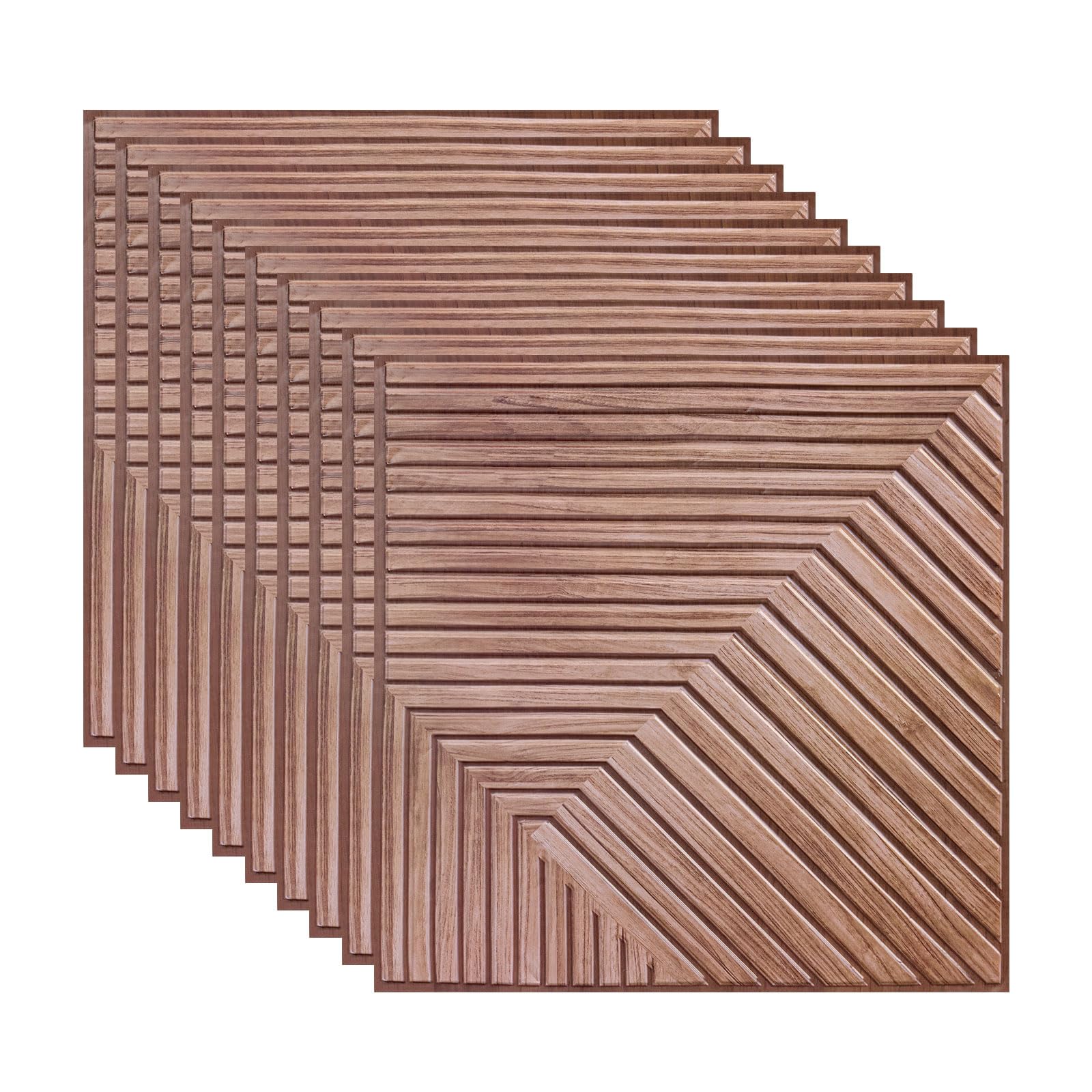 Inscrip 3D Wall Panels, 10Pcs 30cm x 30cm Self Adhesive Brick Effect Wall Panels, Waterproof Foam Wall Panel DIY Wall Stickers for Kitchen, Bathroom, Living Room (Brown Wood Grain)