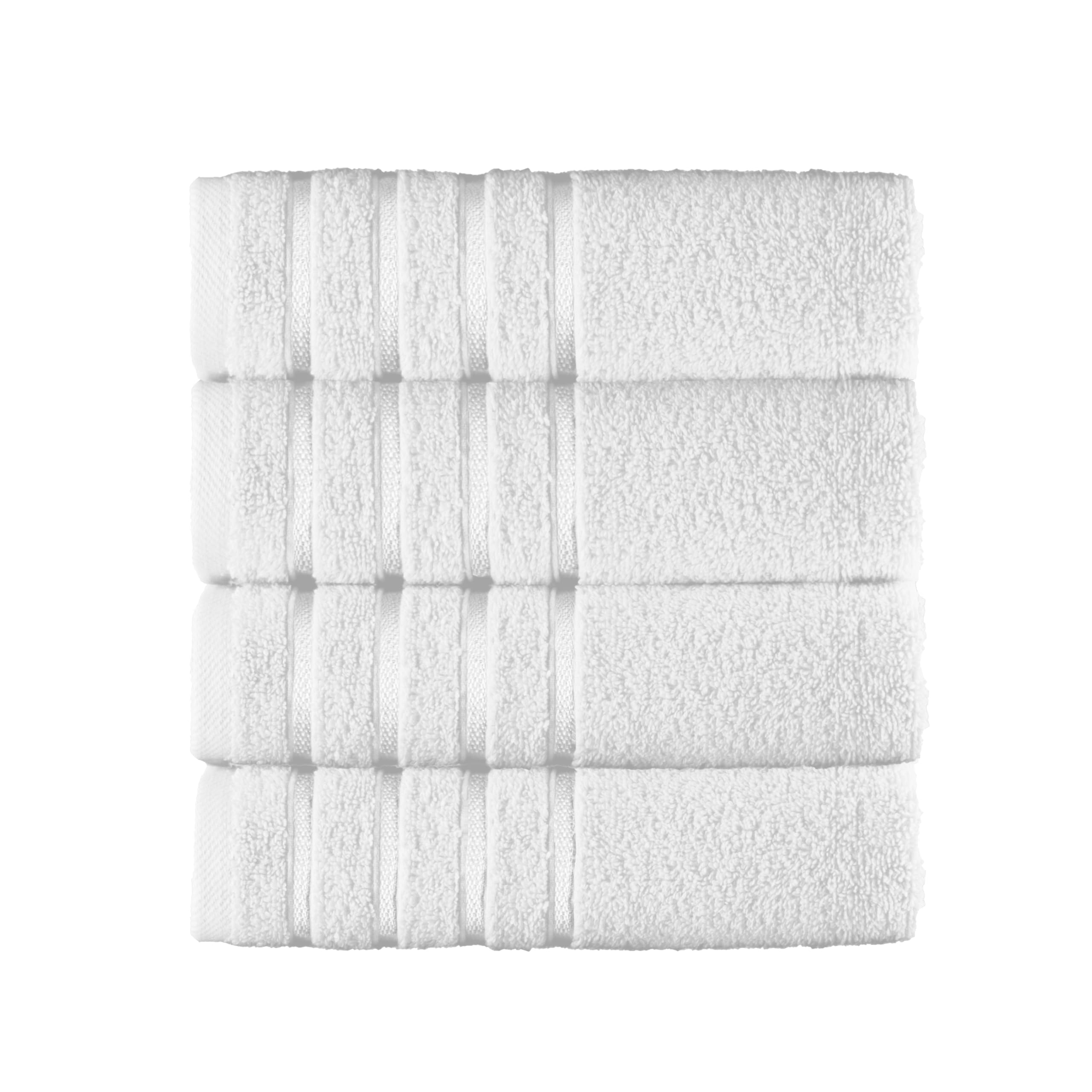 Elegant Comfort 100% Turkish Cotton 4 Lines Viscose Stripe Luxury 4 Pack Hand Towel Set - Ultra Absorbent and Soft 16 x 28 Inch Premium Hotel Spa Quality Towels for Everyday Bath Use, White