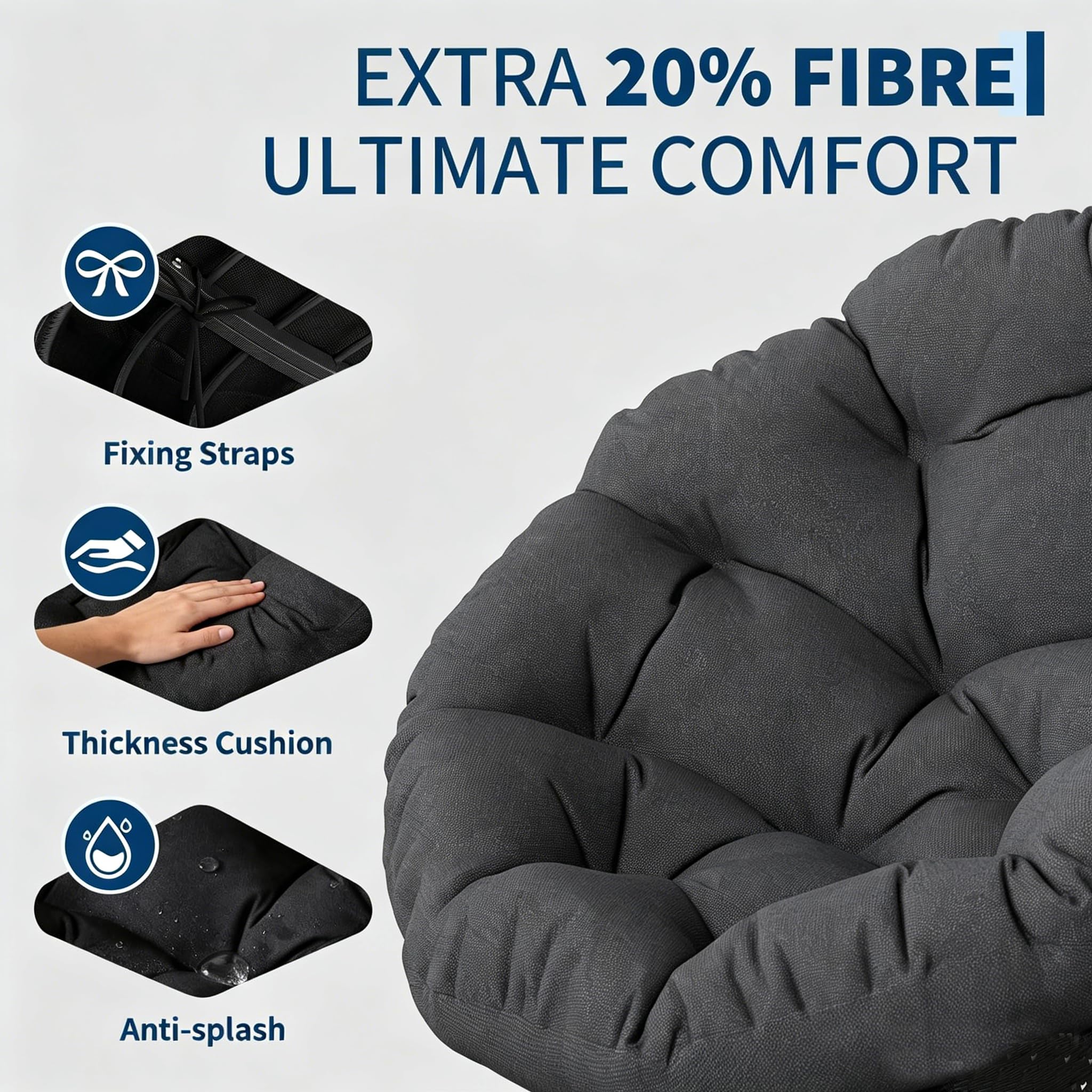 Silla giratoria Papasan soporta hasta 350 LBS, sillón redondo de 360 ° con acolchado extra grueso y cojín resistente a la intemperie, aspecto de ratán, para interior y exterior, salón, balcón