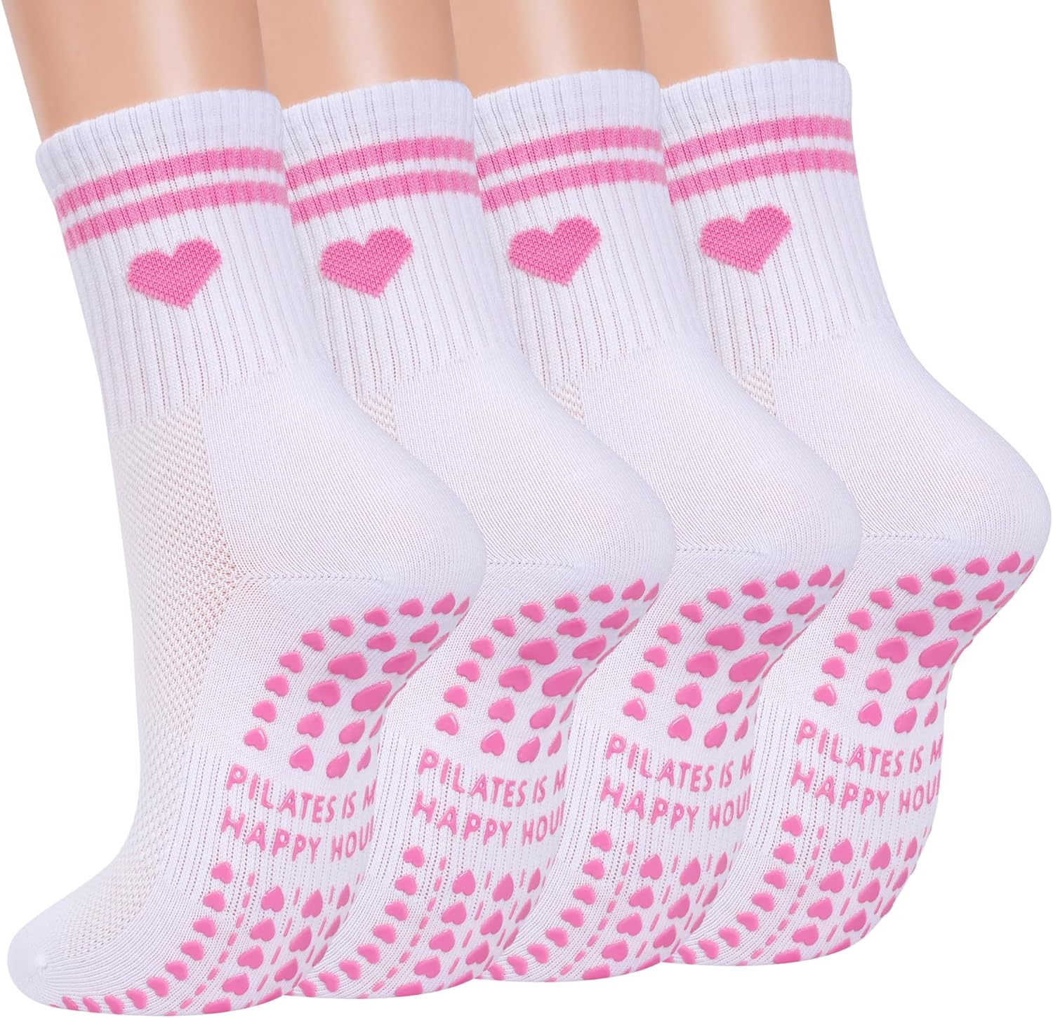 Grip Pilates Crew Socks for Women, Non Slip Yoga Socks with Grips for Barre Hospital Grippy Sticky Sock