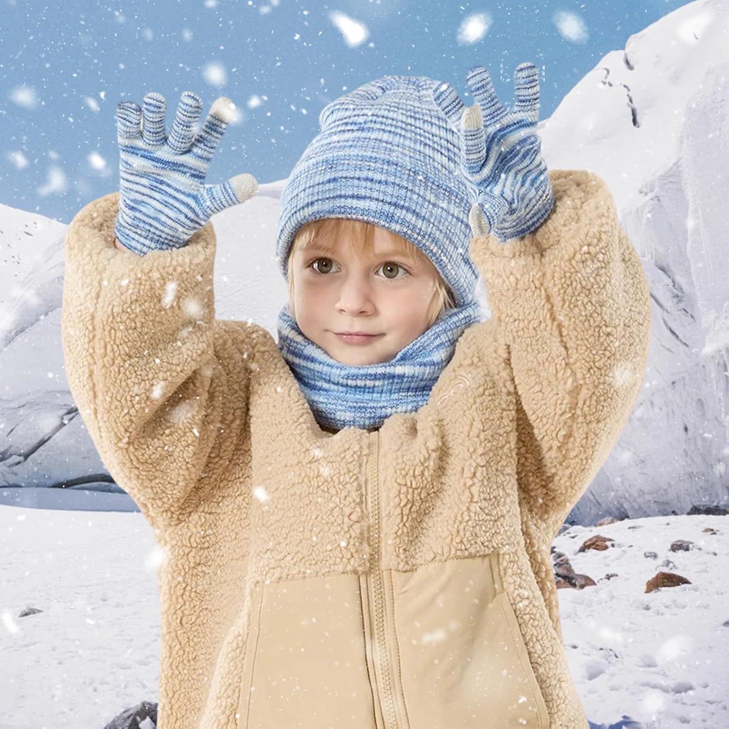 Kids Winter Hat Gloves Scarf Set: Warm Fleece Lined Beanie Hat Knit Gloves & Neck Warmer for Boys and Girls Ages 4-10 - Image 7