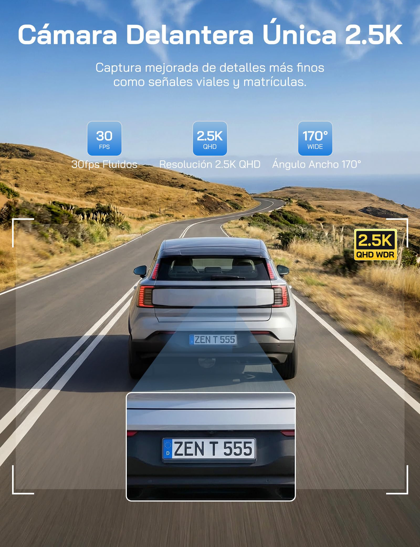 WOLFANG 2.5K Dashcam WiFi Cámara para Coche, Mini Dash Camera para Coches 1440P Front Dash CAM con App, WDR Visión Nocturna, Grabación en Bucle, Soporta Modo Parking 24H, Aviso de Voz, G-Sensor