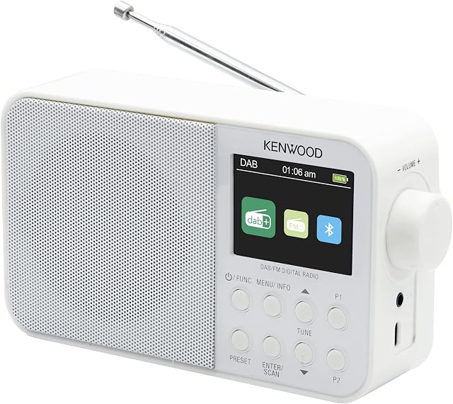 Kenwood CR-M30DAB-W - przenośne radio DAB+ z Bluetooth, wbudowanym akumulatorem i kolorowym wyświetlaczem 6,1 cm, białe