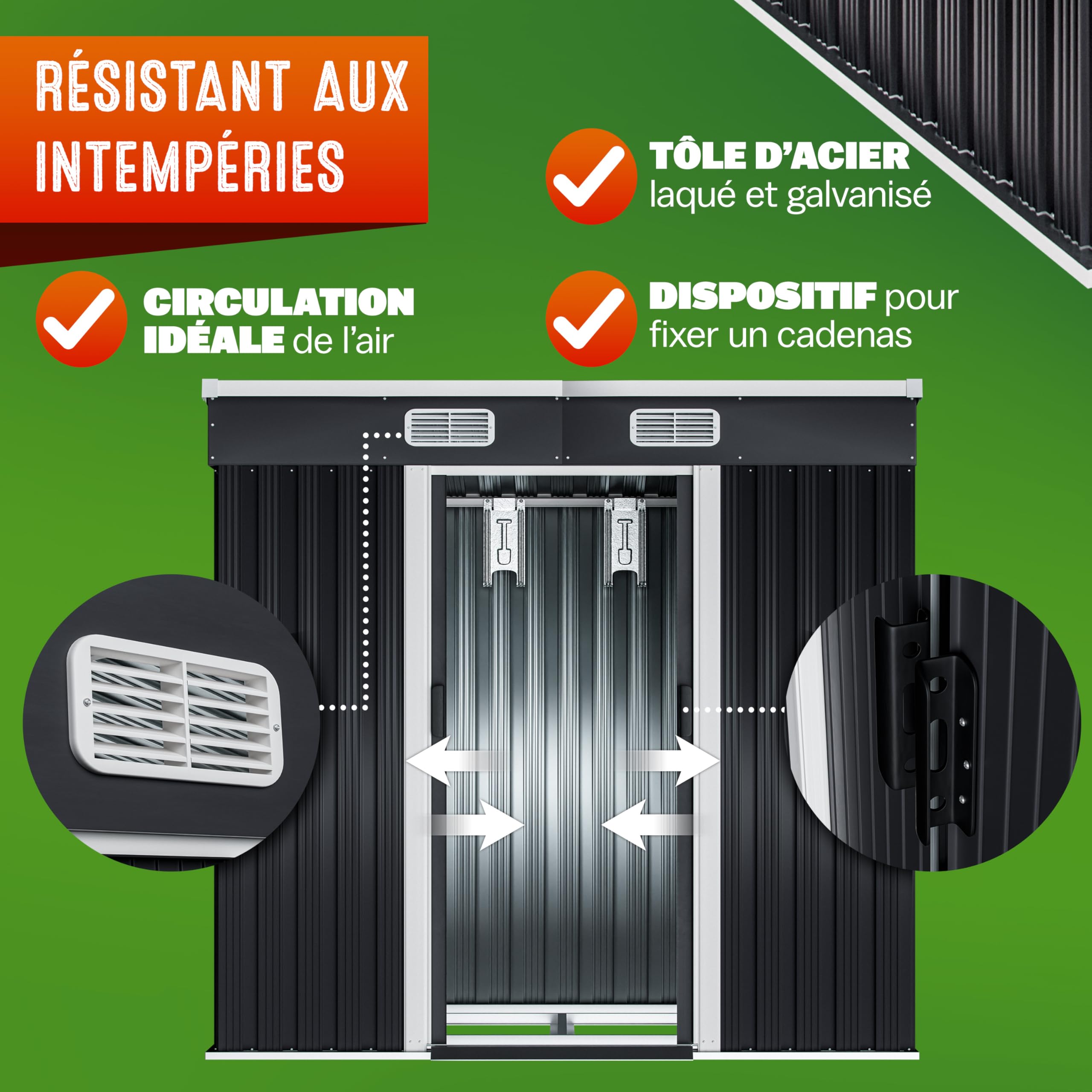 GARDEBRUK® Abri de Jardin métal L 2m² Fondation 200x125x185cm Porte coulissante Anthracite cabane de Jardin cabanon Rangement Outils 3,4m³